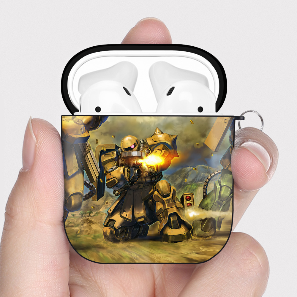 （画像用） 機動戦士ガンダム Mobile Suit Gundam AirPods 第2世代保護ケース ハードシェル ブラック 耐衝撃・防指紋・カラビナ付き