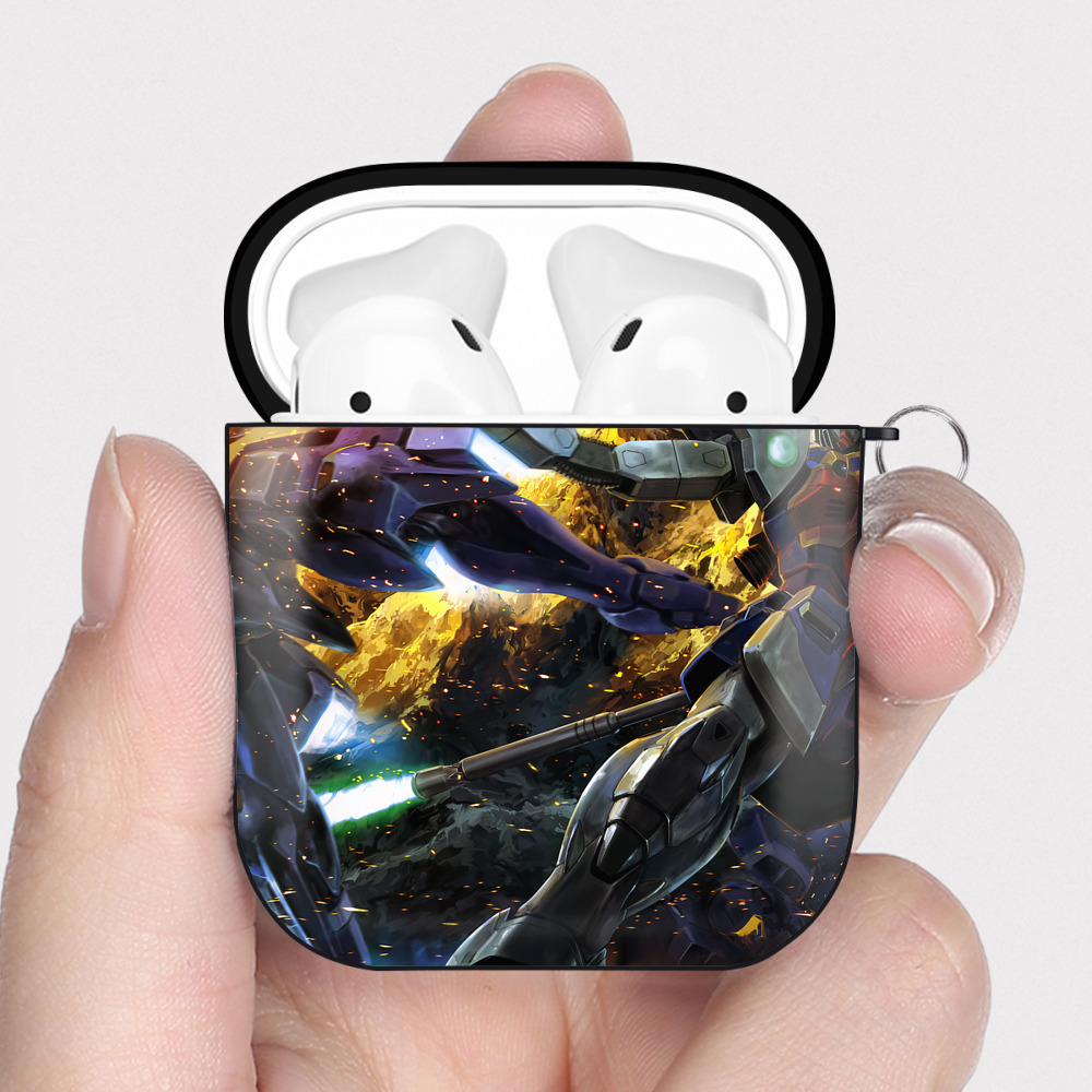 （画像用） 機動戦士ガンダム Mobile Suit Gundam AirPods 第2世代保護ケース ハードシェル ブラック 耐衝撃・防指紋・カラビナ付き