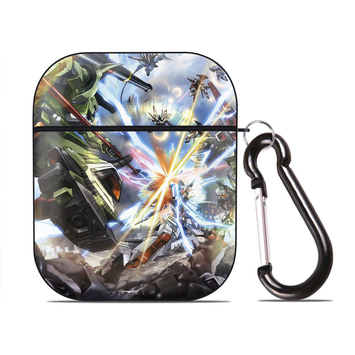 （画像用） 機動戦士ガンダム Mobile Suit Gundam AirPods 第2世代保護ケース ハードシェル ブラック 耐衝撃・防指紋・カラビナ付き