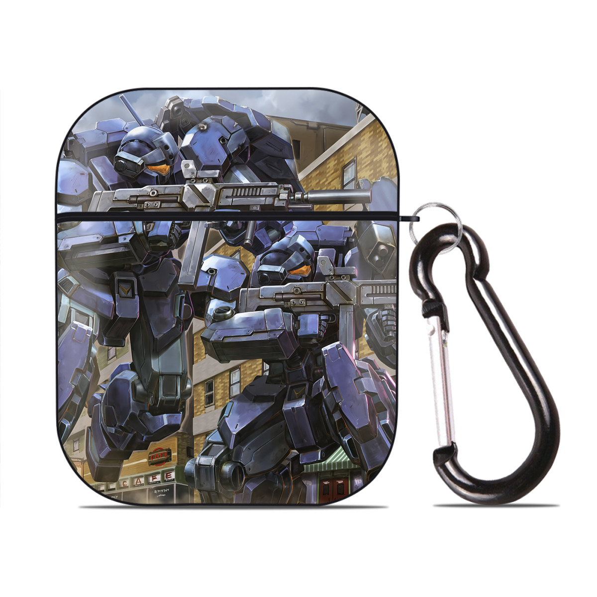 （画像用） 機動戦士ガンダム Mobile Suit Gundam AirPods 第2世代保護ケース ハードシェル ブラック 耐衝撃・防指紋・カラビナ付き