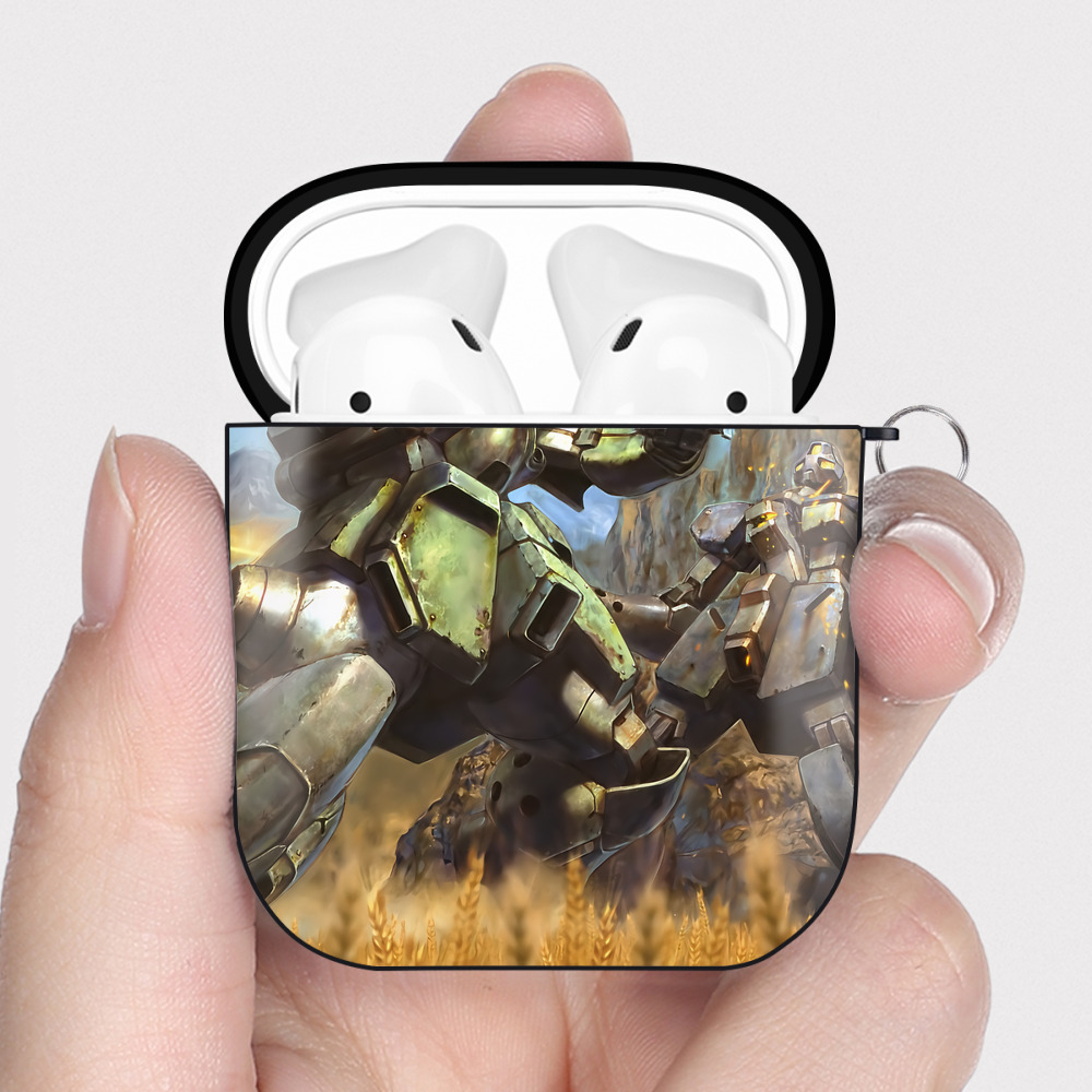 （画像用） 機動戦士ガンダム Mobile Suit Gundam AirPods 第2世代保護ケース ハードシェル ブラック 耐衝撃・防指紋・カラビナ付き