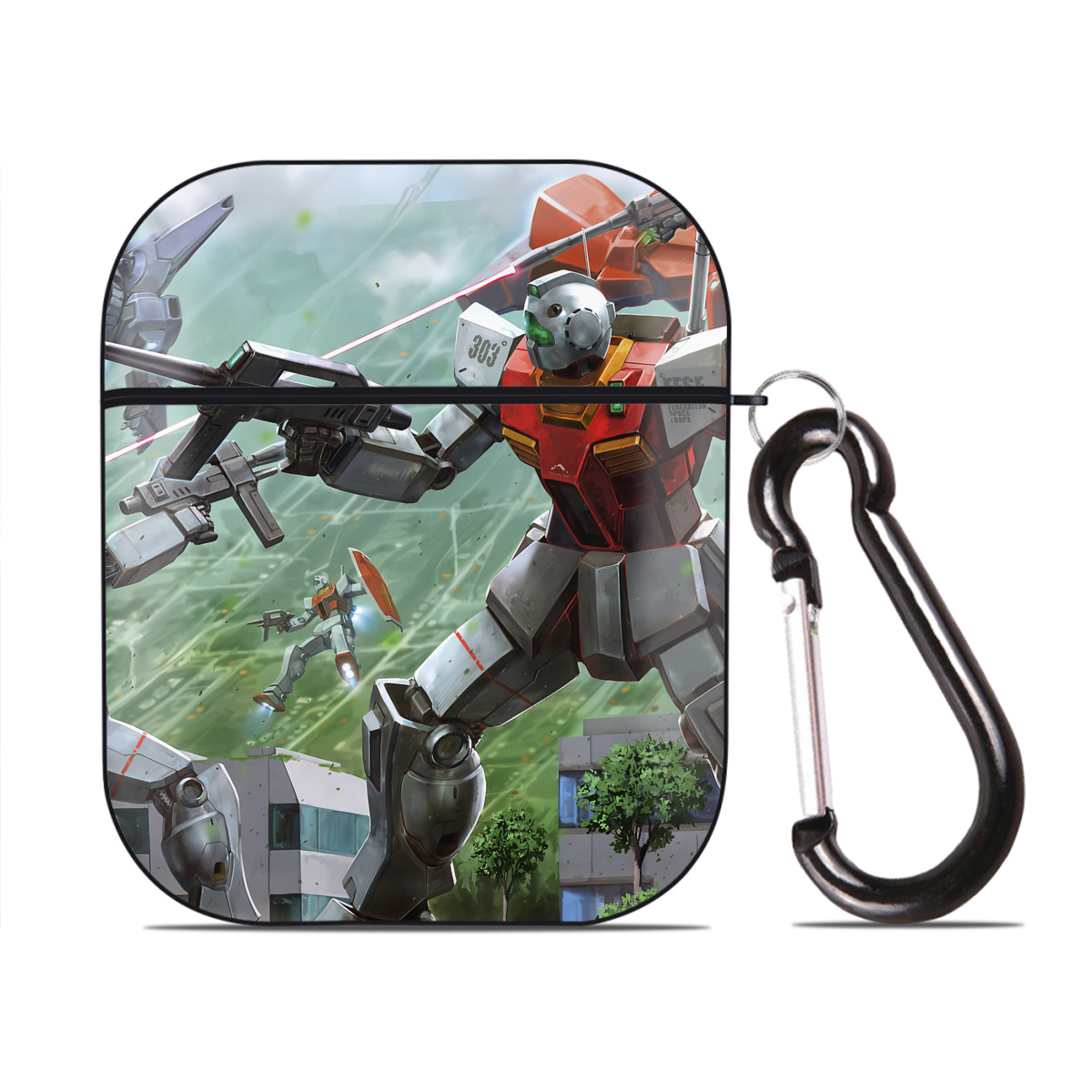 （画像用） 機動戦士ガンダム Mobile Suit Gundam AirPods 第2世代保護ケース ハードシェル ブラック 耐衝撃・防指紋・カラビナ付き