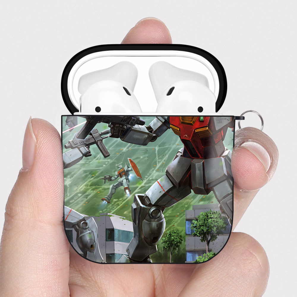 （画像用） 機動戦士ガンダム Mobile Suit Gundam AirPods 第2世代保護ケース ハードシェル ブラック 耐衝撃・防指紋・カラビナ付き