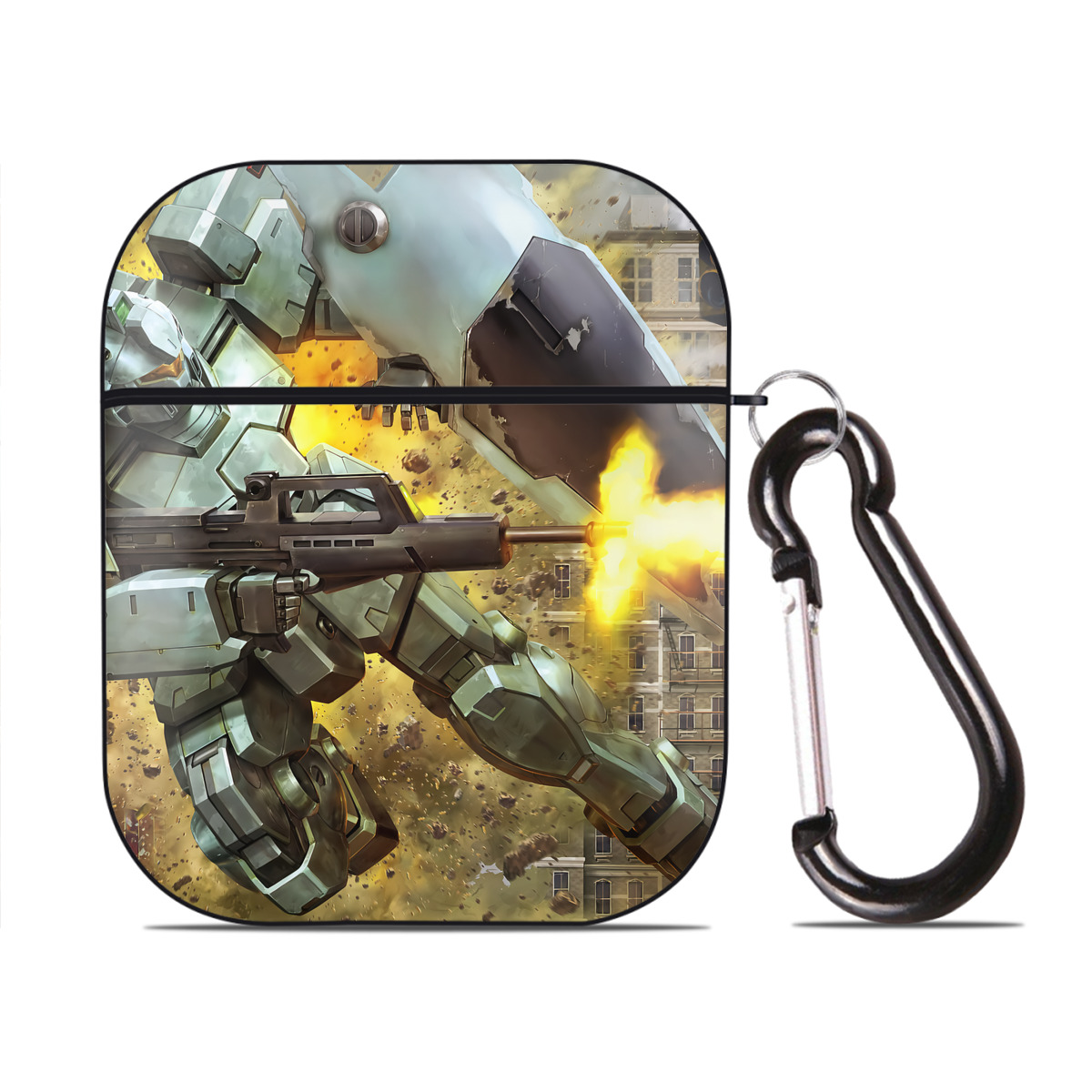 （画像用） 機動戦士ガンダム Mobile Suit Gundam AirPods 第2世代保護ケース ハードシェル ブラック 耐衝撃・防指紋・カラビナ付き