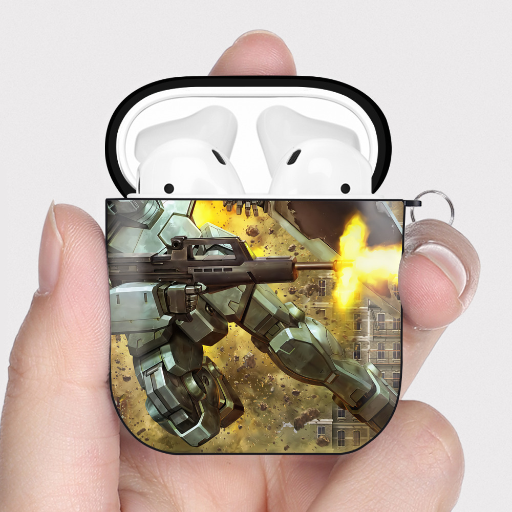（画像用） 機動戦士ガンダム Mobile Suit Gundam AirPods 第2世代保護ケース ハードシェル ブラック 耐衝撃・防指紋・カラビナ付き