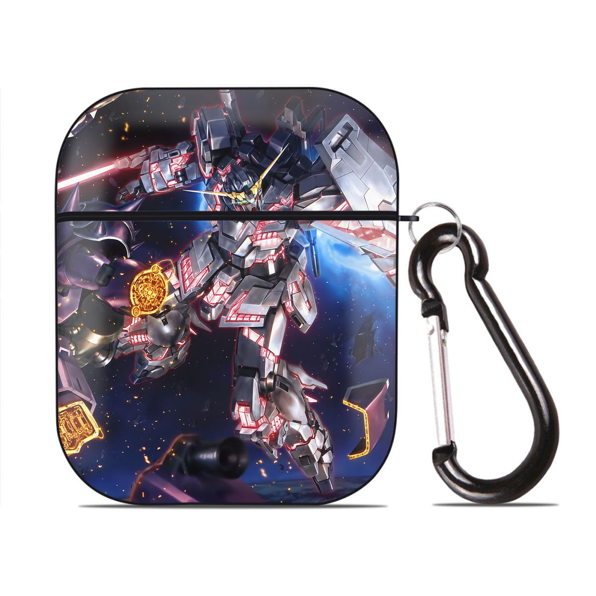 （画像用） 機動戦士ガンダム Mobile Suit Gundam AirPods 第2世代保護ケース ハードシェル ブラック 耐衝撃・防指紋・カラビナ付き