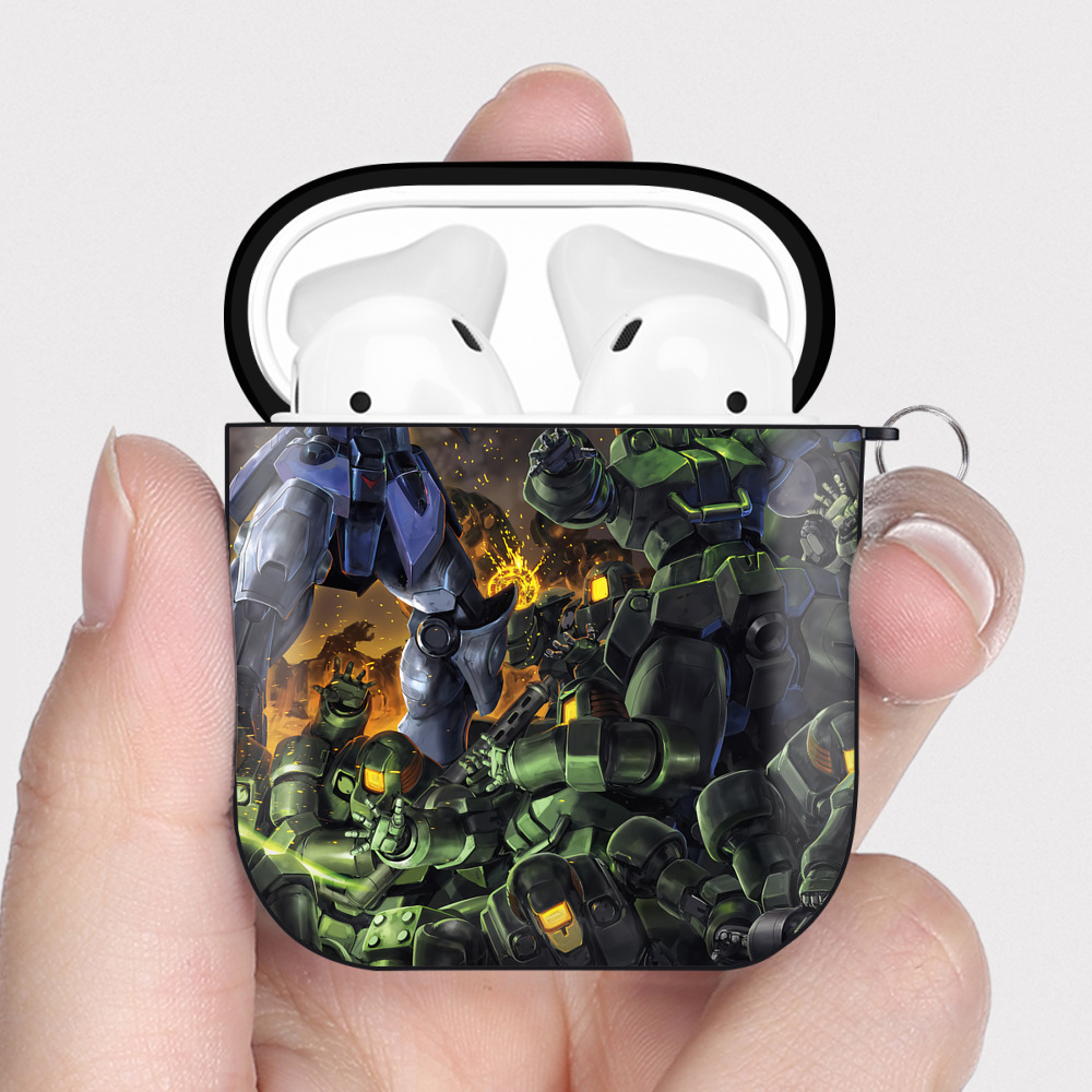 （画像用） 機動戦士ガンダム Mobile Suit Gundam AirPods 第2世代保護ケース ハードシェル ブラック 耐衝撃・防指紋・カラビナ付き
