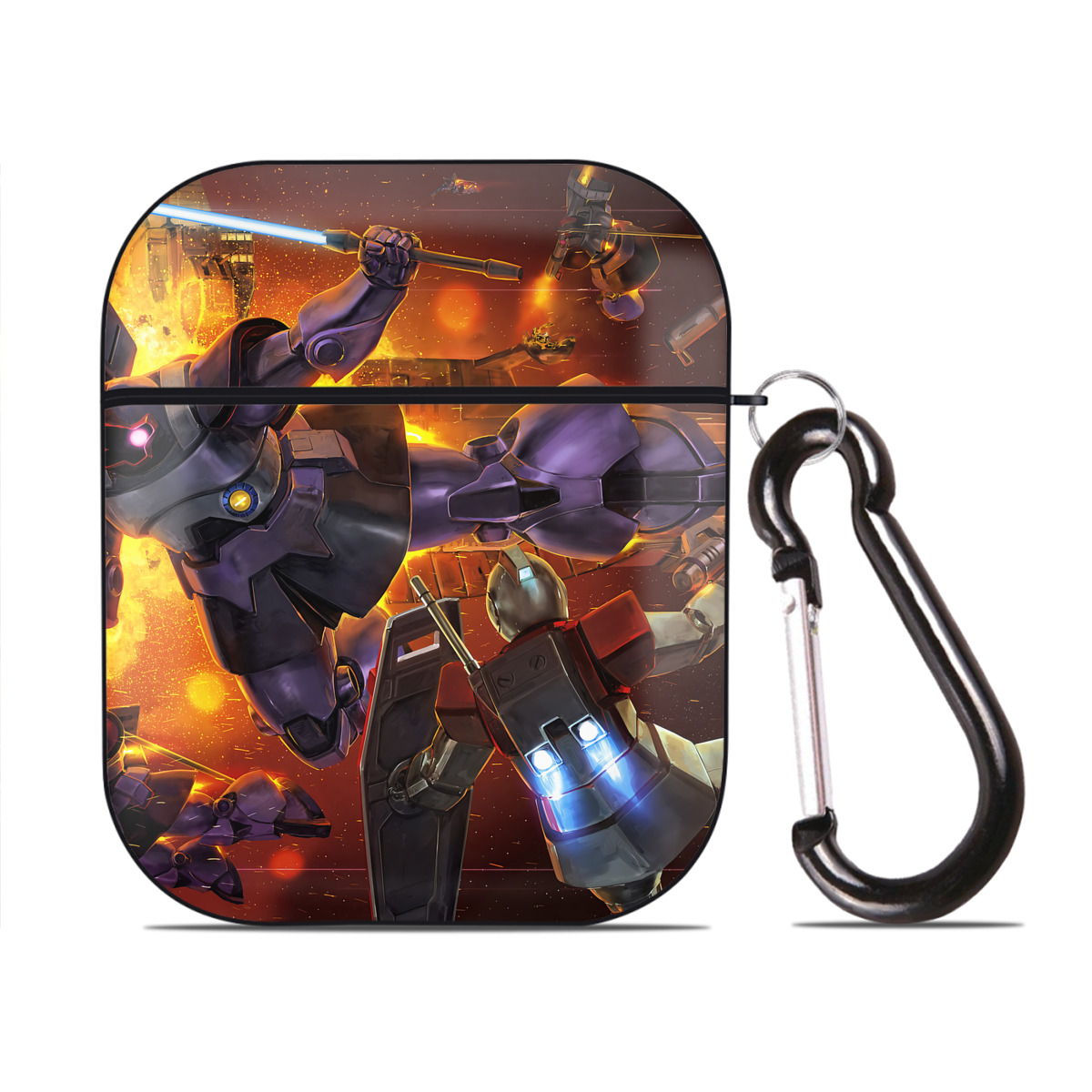 （画像用） 機動戦士ガンダム Mobile Suit Gundam AirPods 第2世代保護ケース ハードシェル ブラック 耐衝撃・防指紋・カラビナ付き