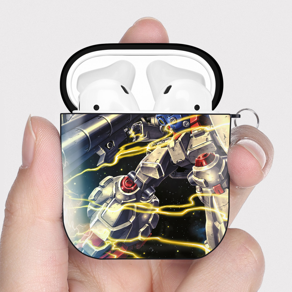 （画像用） 機動戦士ガンダム Mobile Suit Gundam AirPods 第2世代保護ケース ハードシェル ブラック 耐衝撃・防指紋・カラビナ付き