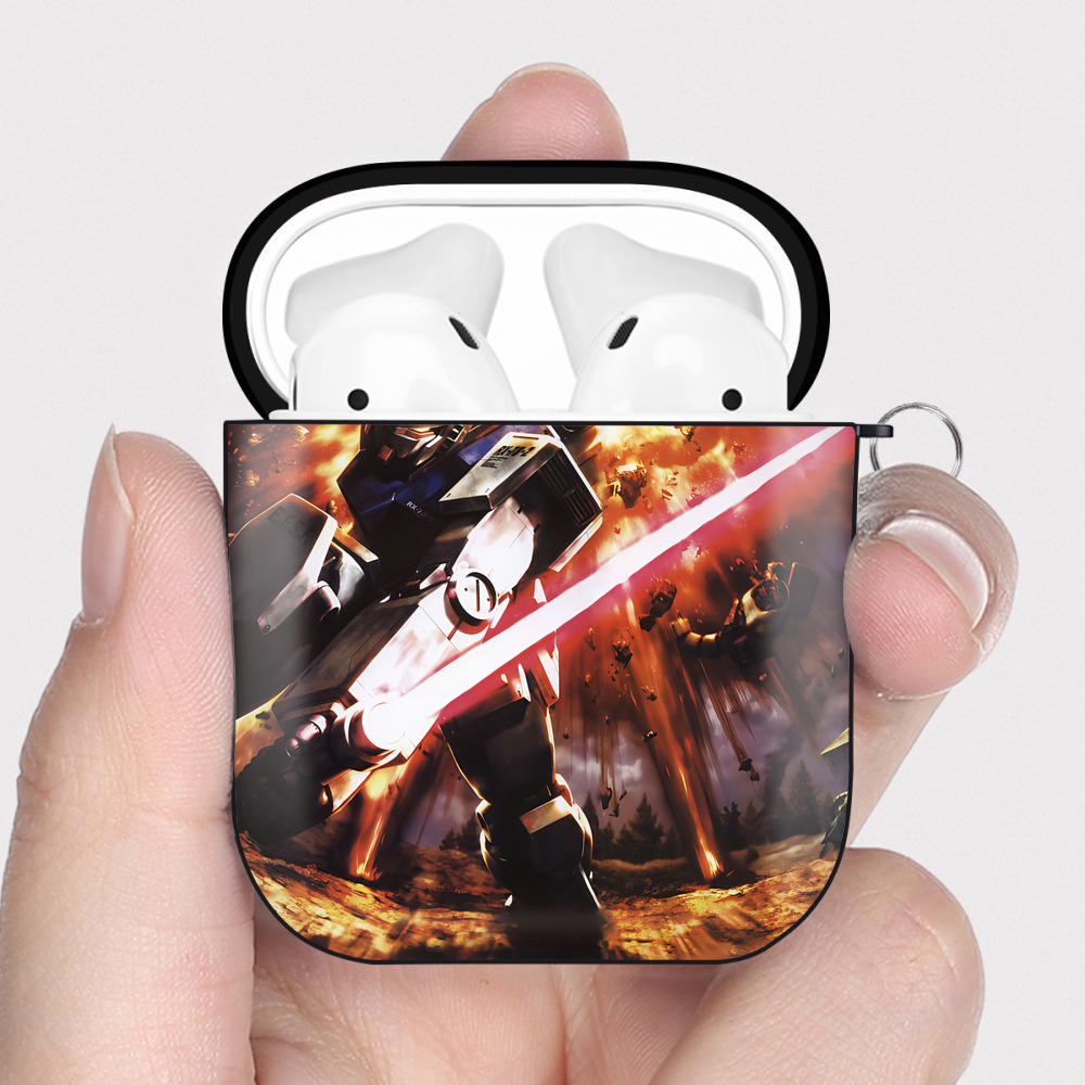（画像用） 機動戦士ガンダム Mobile Suit Gundam AirPods 第2世代保護ケース ハードシェル ブラック 耐衝撃・防指紋・カラビナ付き
