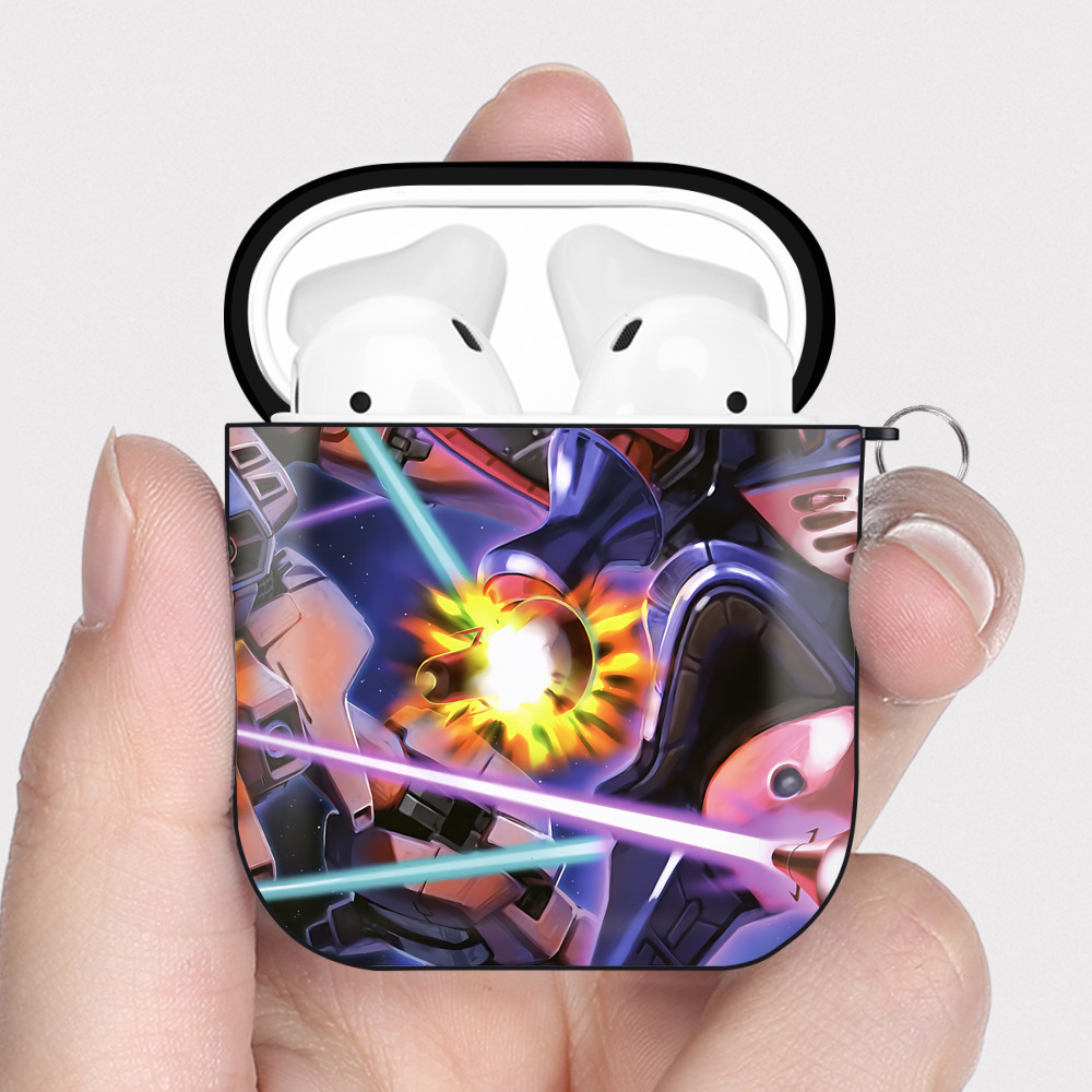 （画像用） 機動戦士ガンダム Mobile Suit Gundam AirPods 第2世代保護ケース ハードシェル ブラック 耐衝撃・防指紋・カラビナ付き