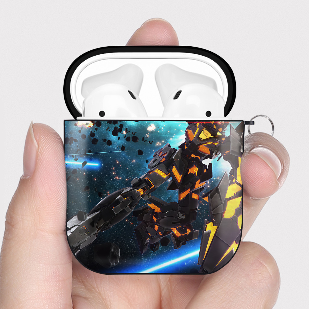 （画像用） 機動戦士ガンダム Mobile Suit Gundam AirPods 第2世代保護ケース ハードシェル ブラック 耐衝撃・防指紋・カラビナ付き