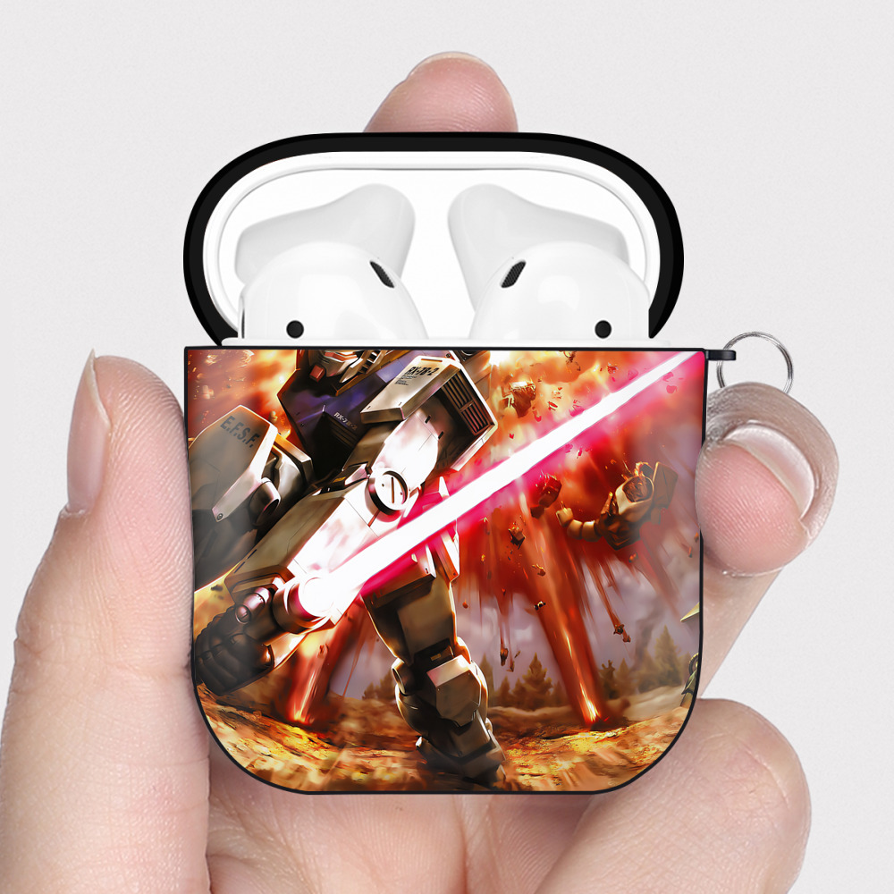 （画像用） 機動戦士ガンダム Mobile Suit Gundam AirPods 第2世代保護ケース ハードシェル ブラック 耐衝撃・防指紋・カラビナ付き