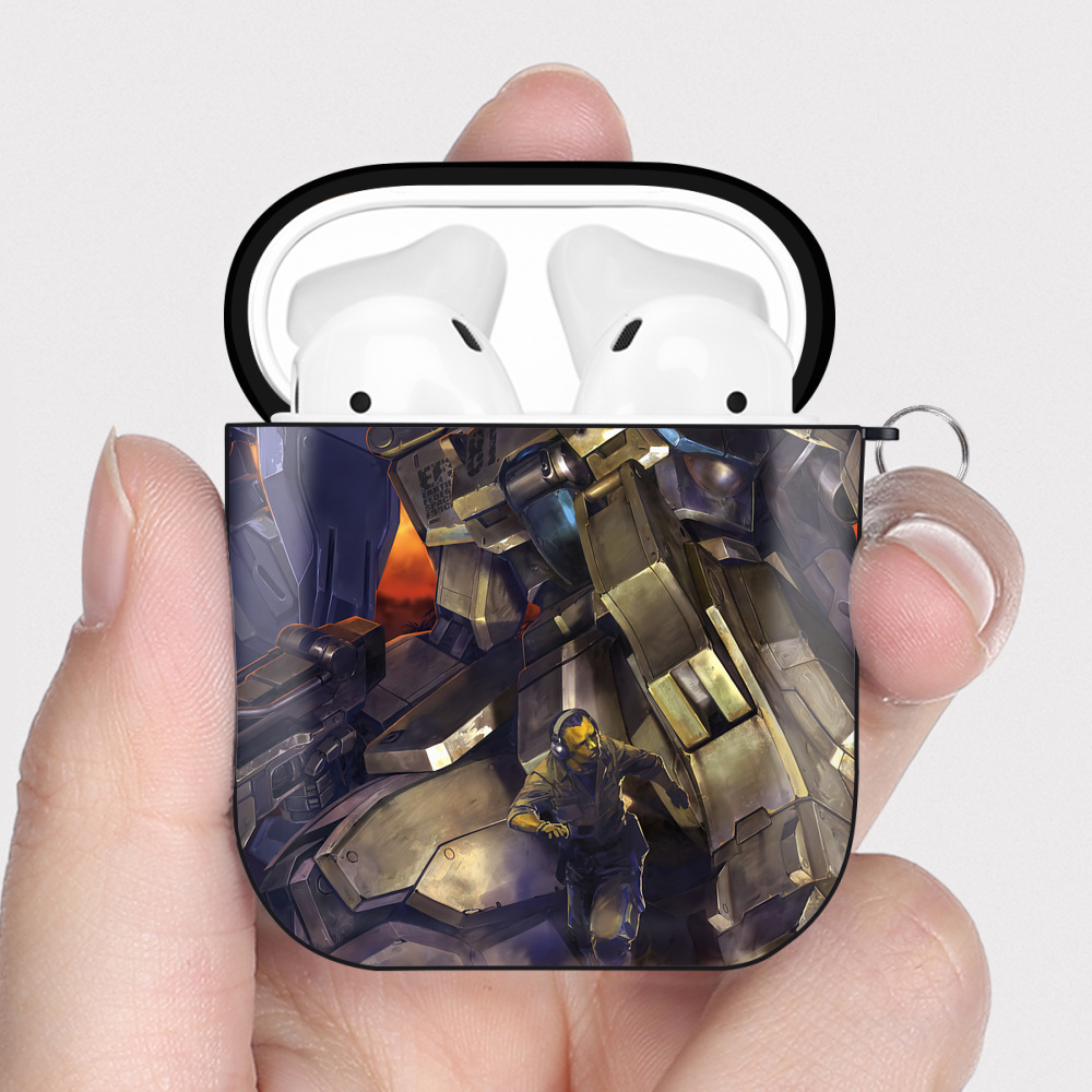 （画像用） 機動戦士ガンダム Mobile Suit Gundam AirPods 第2世代保護ケース ハードシェル ブラック 耐衝撃・防指紋・カラビナ付き