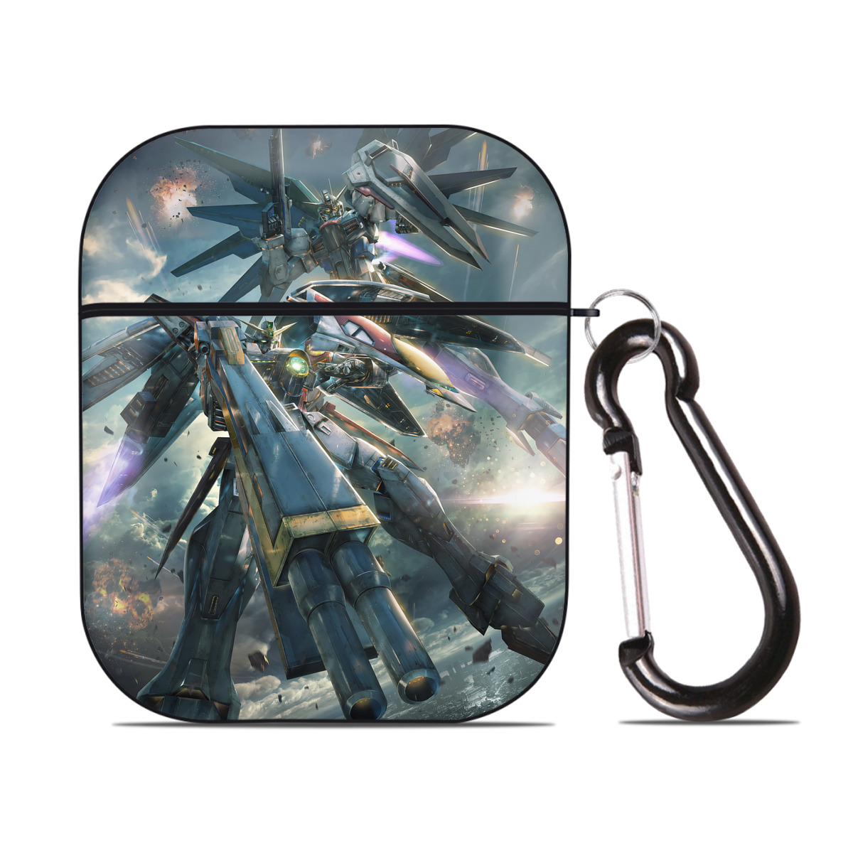 （画像用） 機動戦士ガンダム Mobile Suit Gundam AirPods 第2世代保護ケース ハードシェル ブラック 耐衝撃・防指紋・カラビナ付き