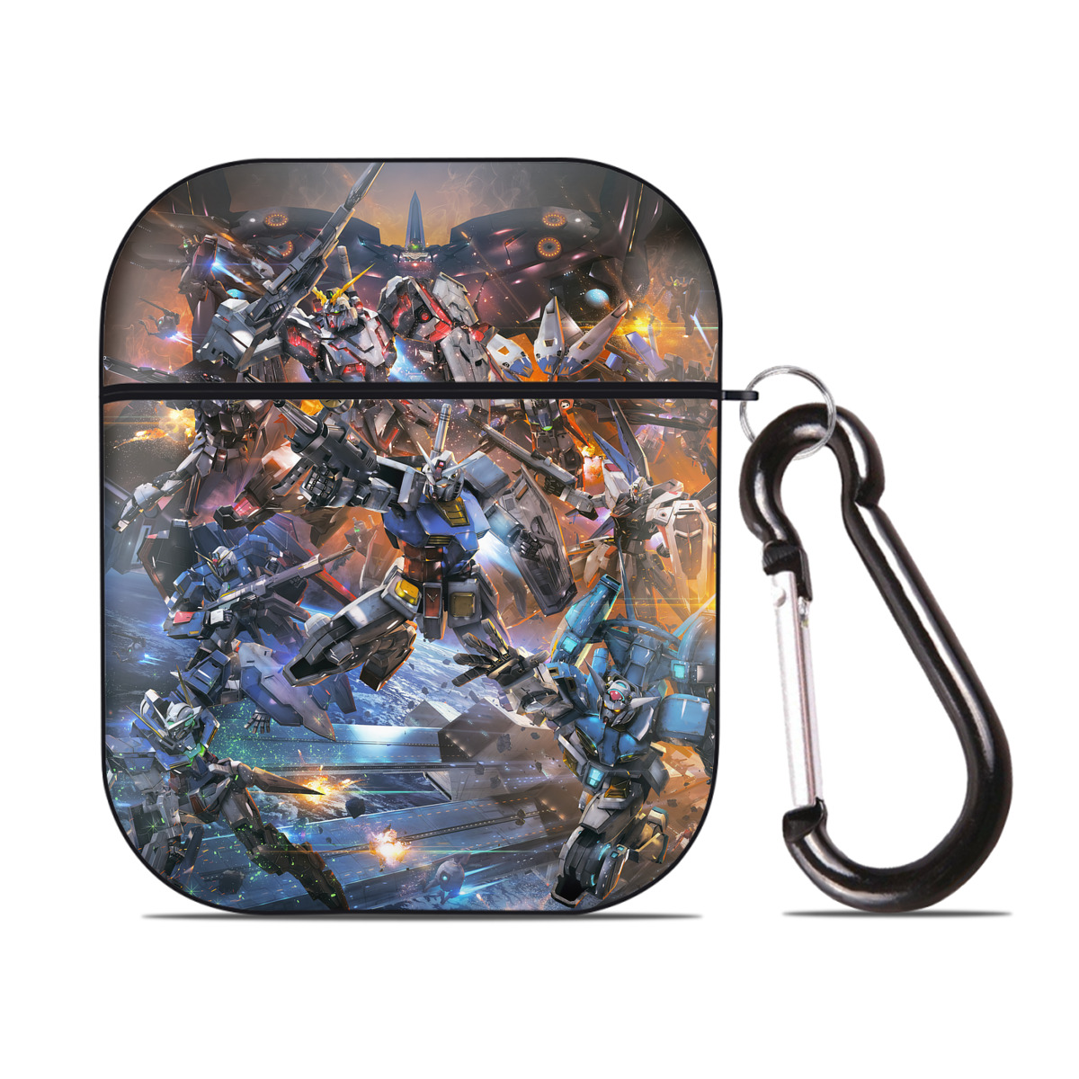 （画像用） 機動戦士ガンダム Mobile Suit Gundam AirPods 第2世代保護ケース ハードシェル ブラック 耐衝撃・防指紋・カラビナ付き