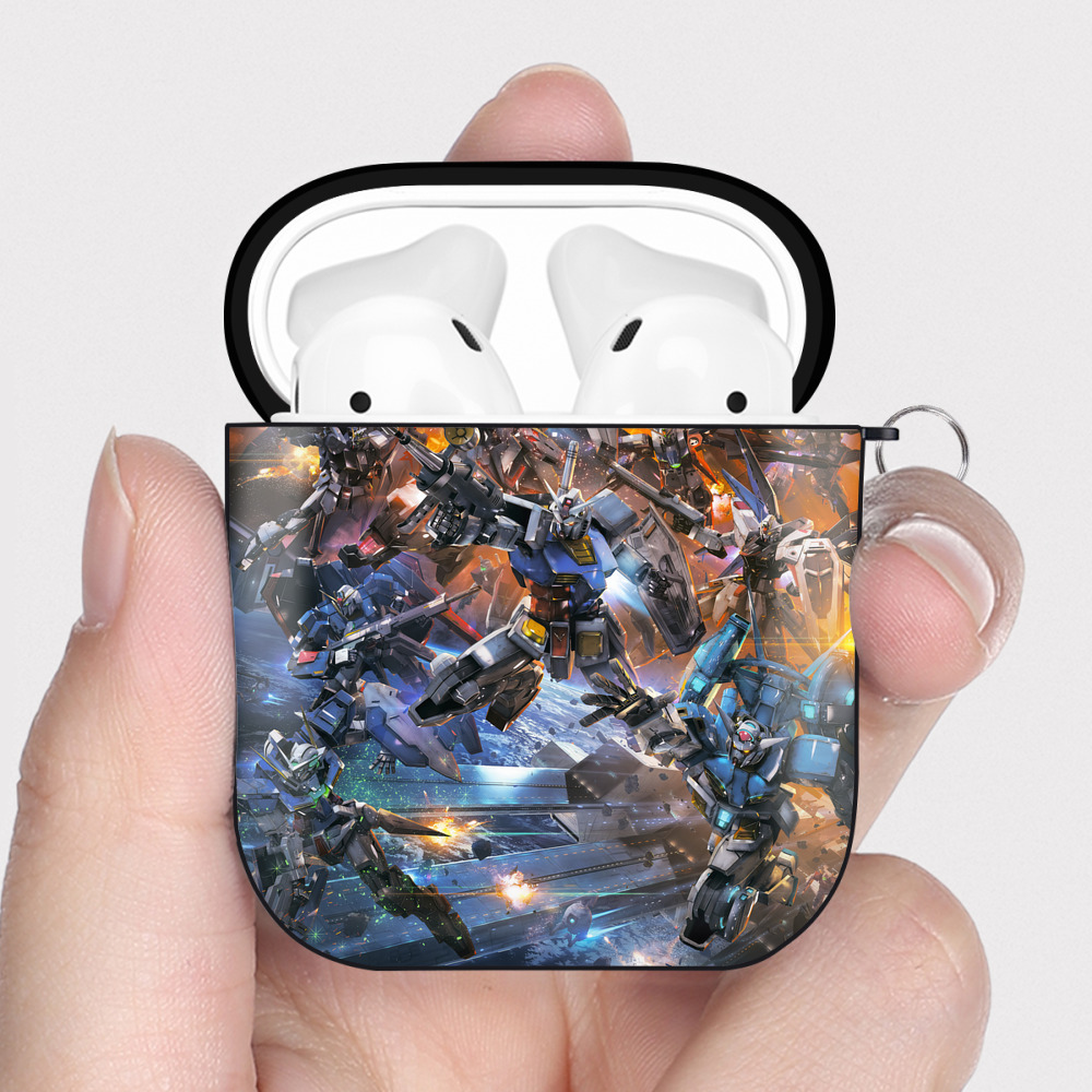 （画像用） 機動戦士ガンダム Mobile Suit Gundam AirPods 第2世代保護ケース ハードシェル ブラック 耐衝撃・防指紋・カラビナ付き