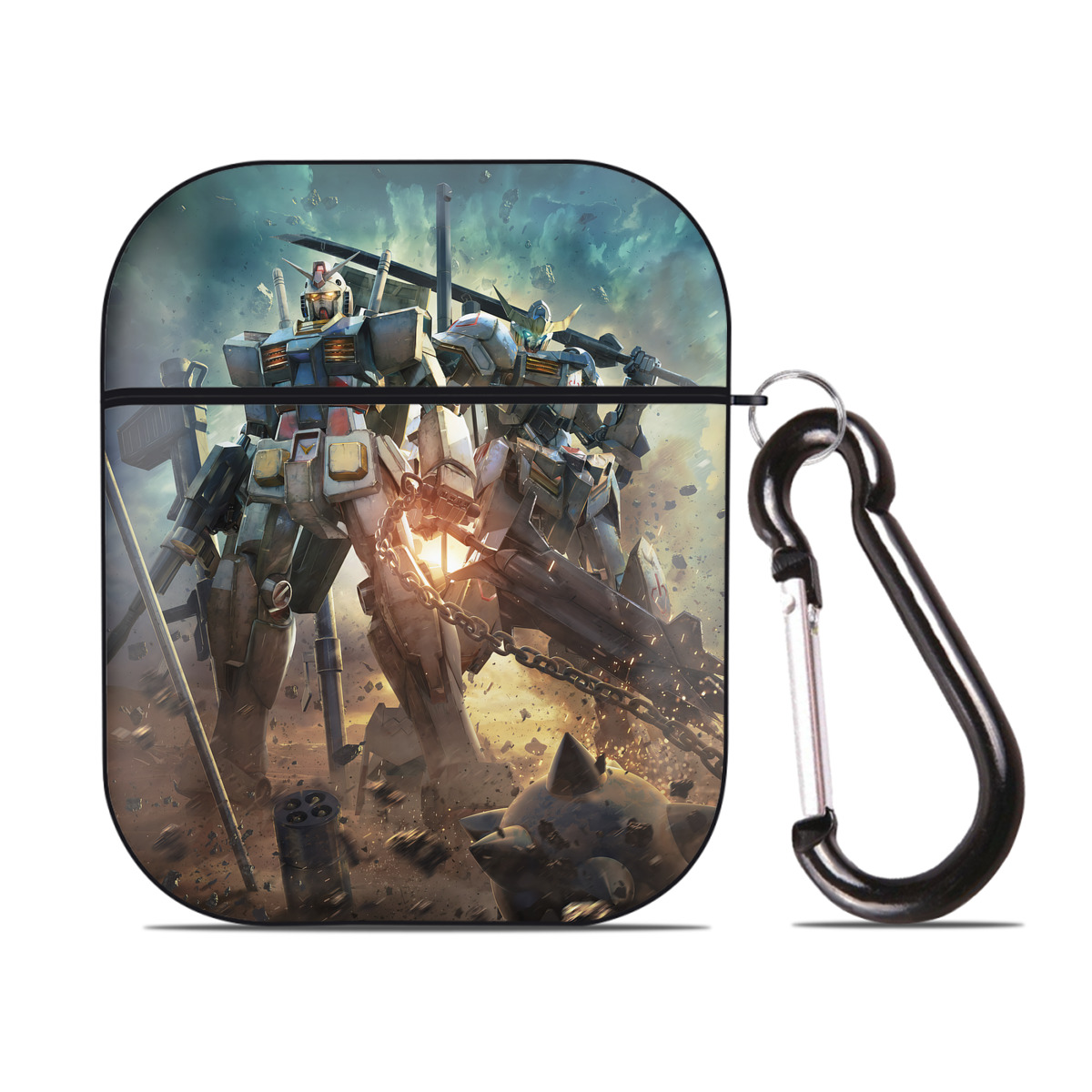 （画像用） 機動戦士ガンダム Mobile Suit Gundam AirPods 第2世代保護ケース ハードシェル ブラック 耐衝撃・防指紋・カラビナ付き