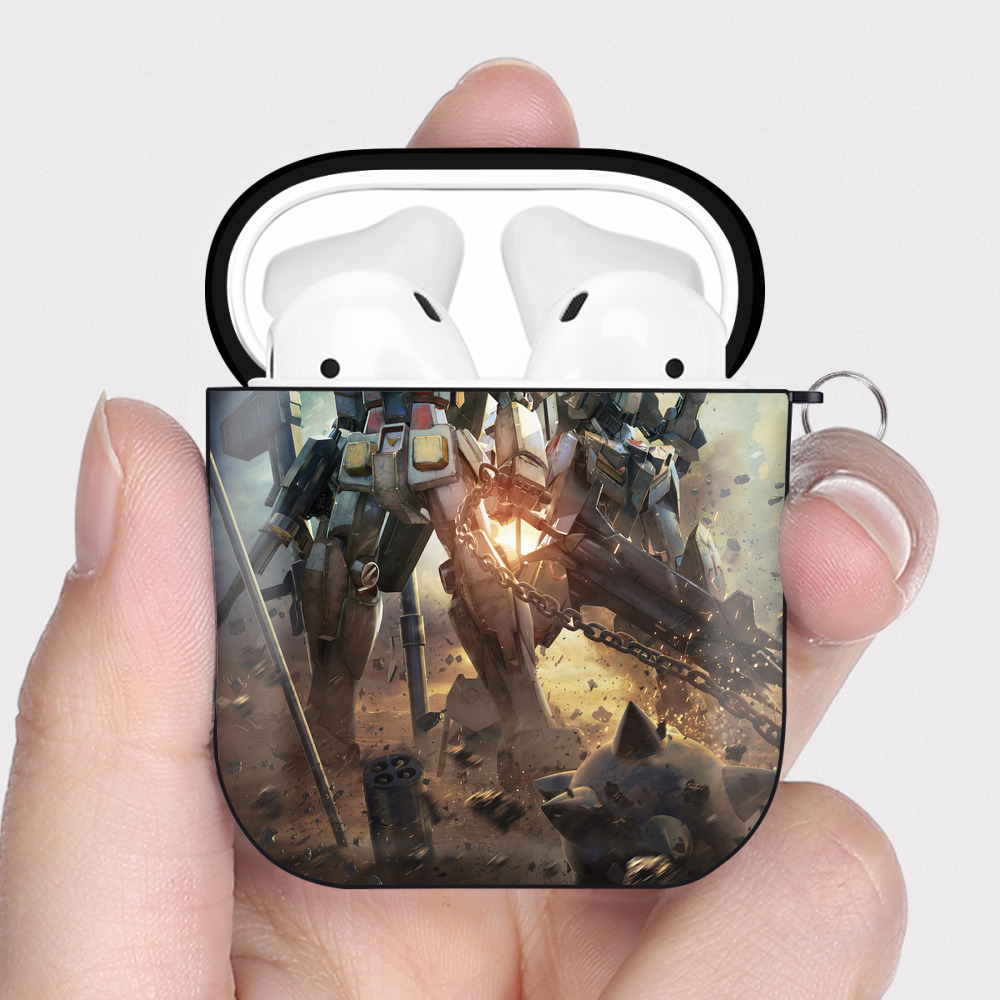 （画像用） 機動戦士ガンダム Mobile Suit Gundam AirPods 第2世代保護ケース ハードシェル ブラック 耐衝撃・防指紋・カラビナ付き