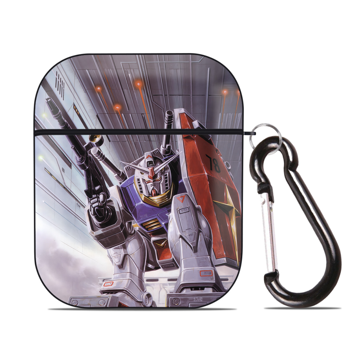 （画像用） 機動戦士ガンダム Mobile Suit Gundam AirPods 第2世代保護ケース ハードシェル ブラック 耐衝撃・防指紋・カラビナ付き