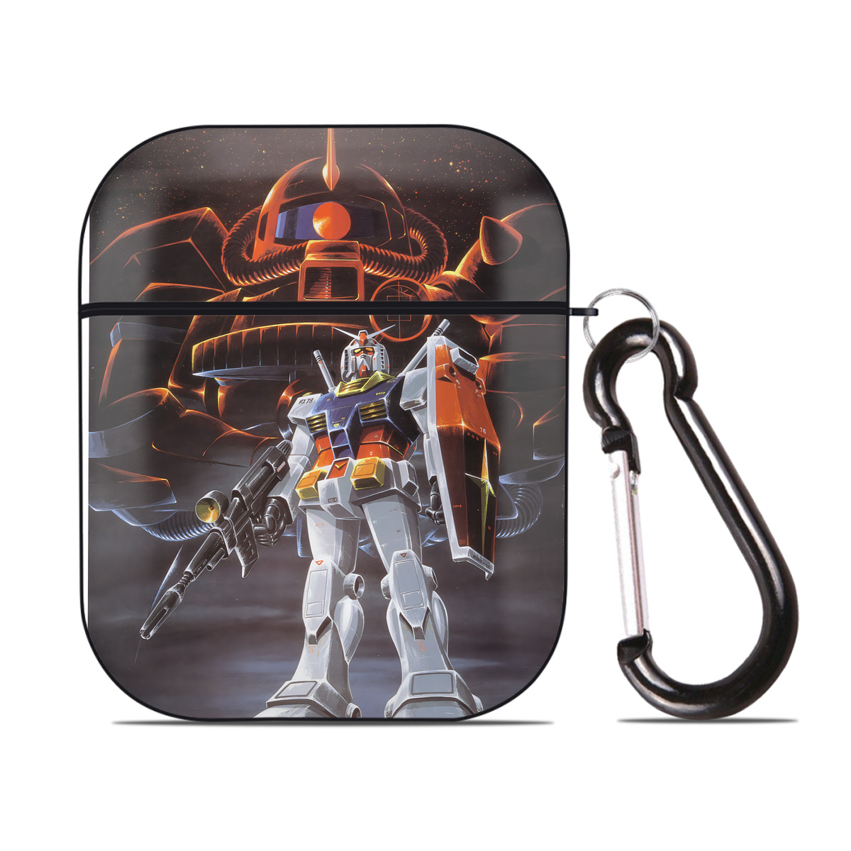 （画像用） 機動戦士ガンダム Mobile Suit Gundam AirPods 第2世代保護ケース ハードシェル ブラック 耐衝撃・防指紋・カラビナ付き