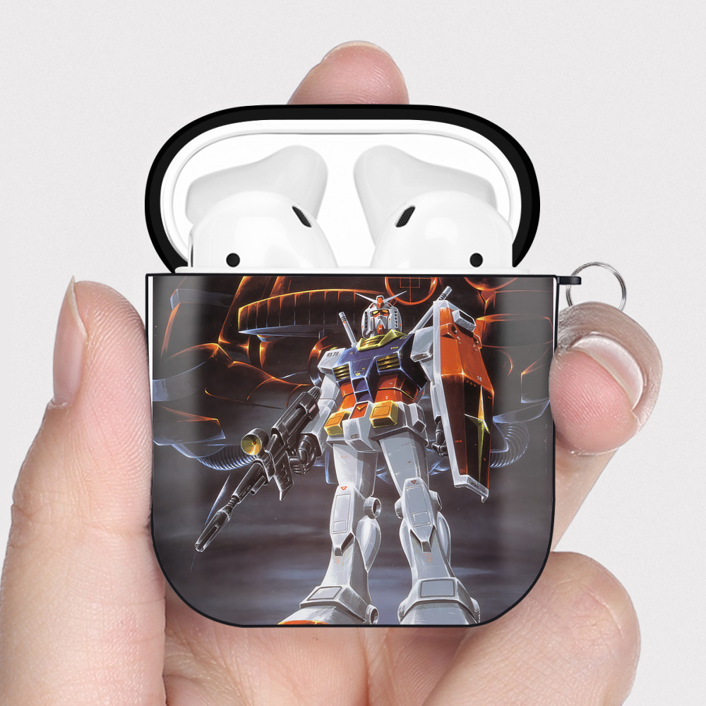 （画像用） 機動戦士ガンダム Mobile Suit Gundam AirPods 第2世代保護ケース ハードシェル ブラック 耐衝撃・防指紋・カラビナ付き
