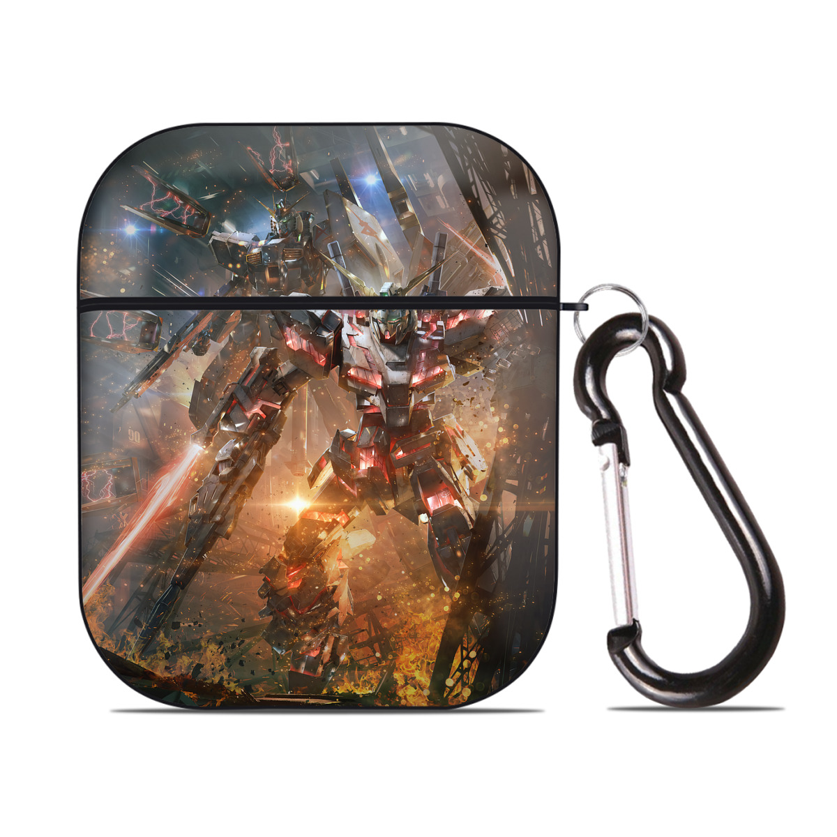 （画像用） 機動戦士ガンダム Mobile Suit Gundam AirPods 第2世代保護ケース ハードシェル ブラック 耐衝撃・防指紋・カラビナ付き
