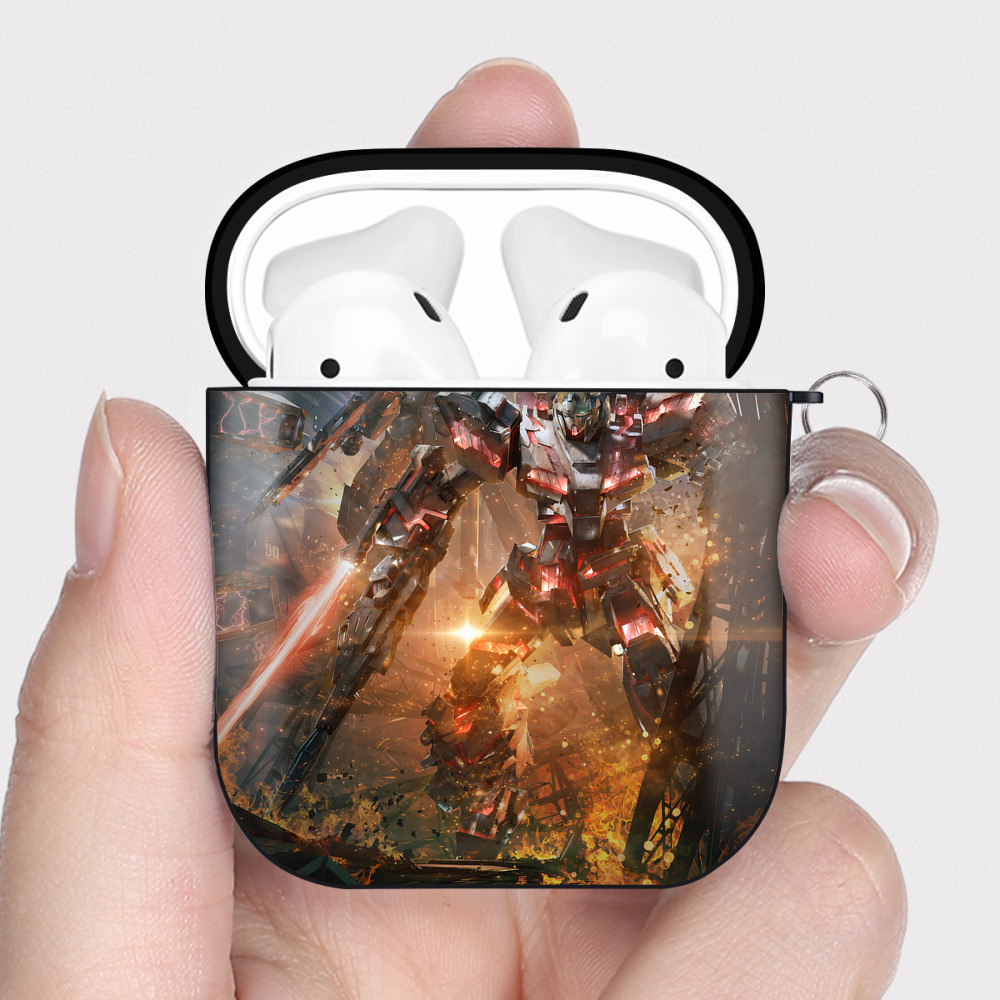 （画像用） 機動戦士ガンダム Mobile Suit Gundam AirPods 第2世代保護ケース ハードシェル ブラック 耐衝撃・防指紋・カラビナ付き