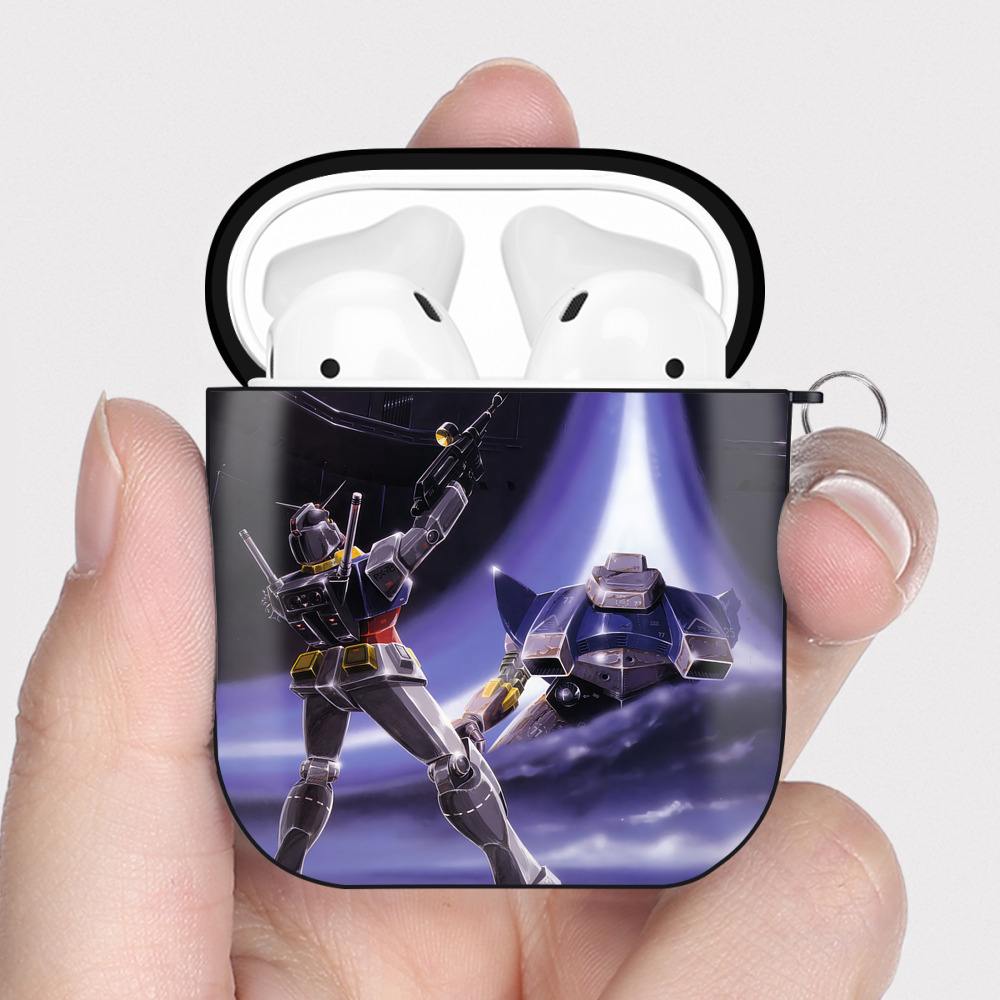 （画像用） 機動戦士ガンダム Mobile Suit Gundam AirPods 第2世代保護ケース ハードシェル ブラック 耐衝撃・防指紋・カラビナ付き