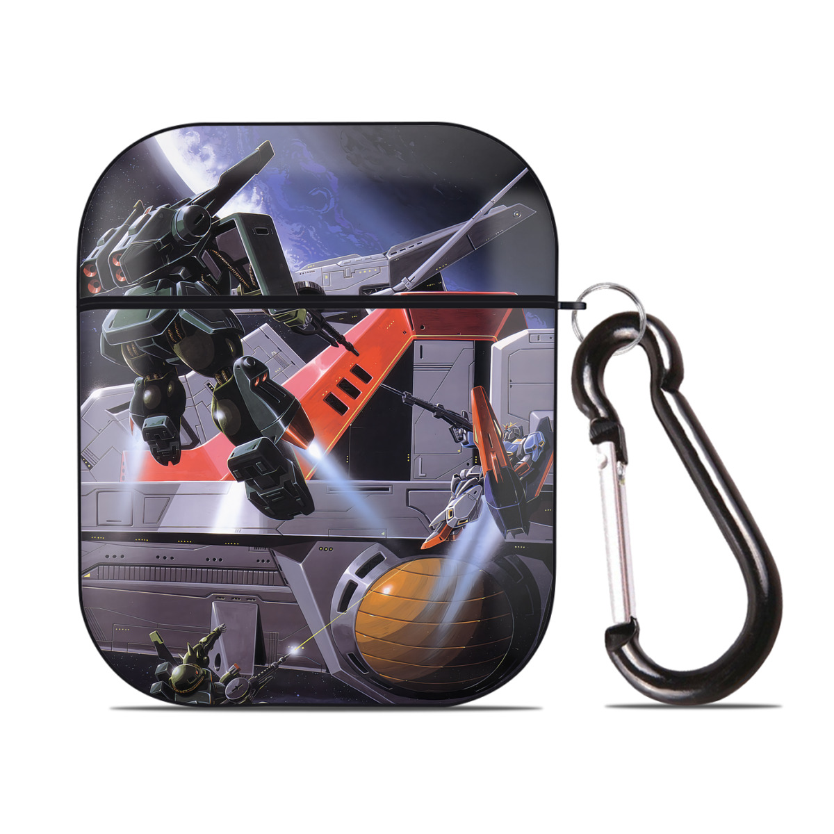 （画像用） 機動戦士ガンダム Mobile Suit Gundam AirPods 第2世代保護ケース ハードシェル ブラック 耐衝撃・防指紋・カラビナ付き