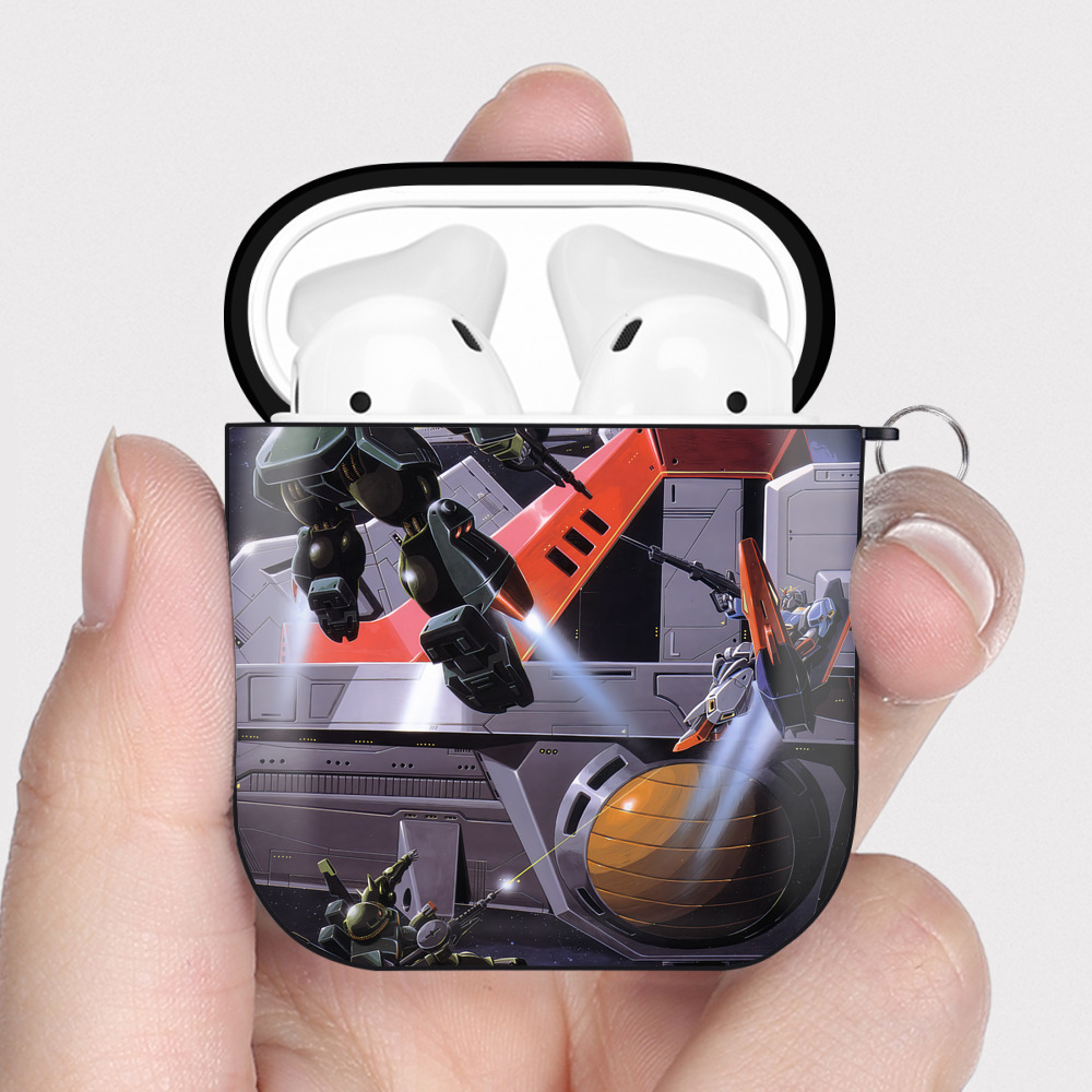 （画像用） 機動戦士ガンダム Mobile Suit Gundam AirPods 第2世代保護ケース ハードシェル ブラック 耐衝撃・防指紋・カラビナ付き