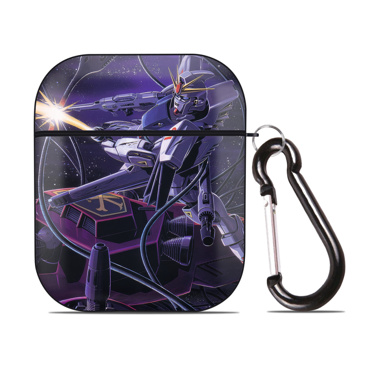 （画像用） 機動戦士ガンダム Mobile Suit Gundam AirPods 第2世代保護ケース ハードシェル ブラック 耐衝撃・防指紋・カラビナ付き