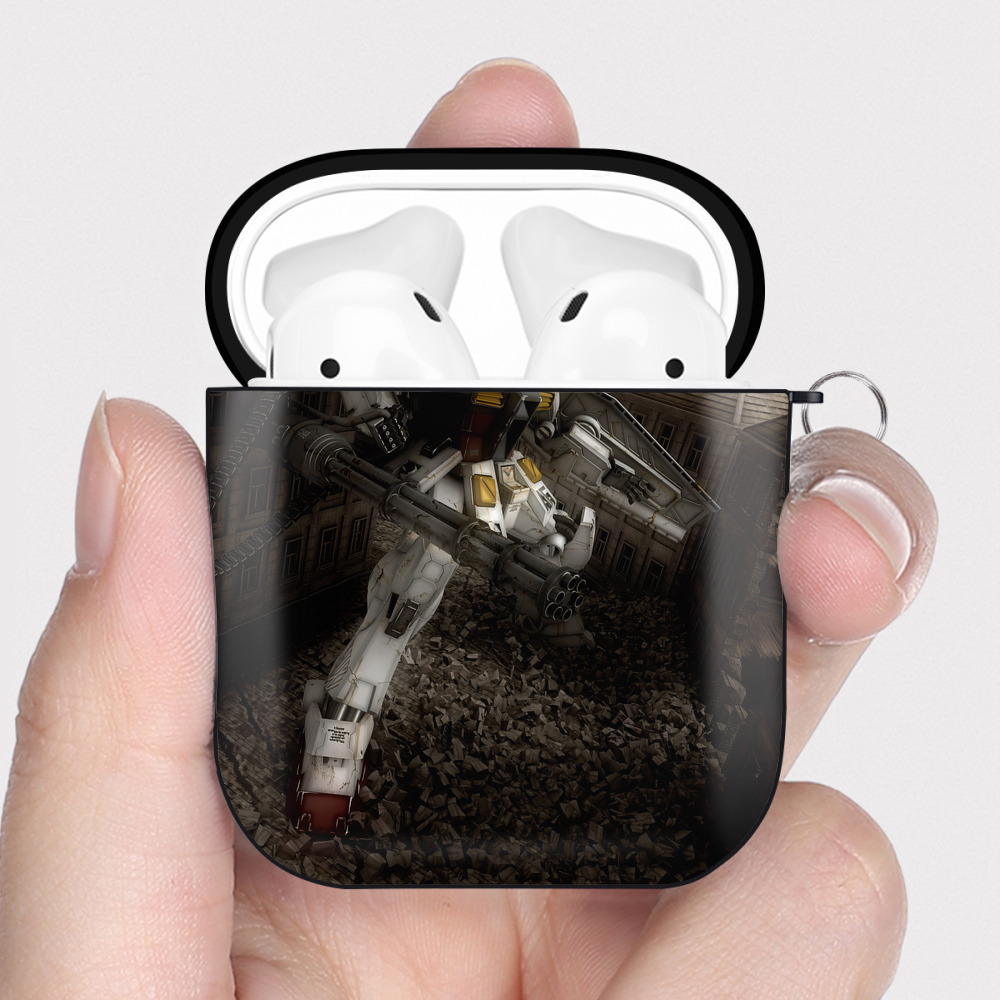 （画像用） 機動戦士ガンダム Mobile Suit Gundam AirPods 第2世代保護ケース ハードシェル ブラック 耐衝撃・防指紋・カラビナ付き