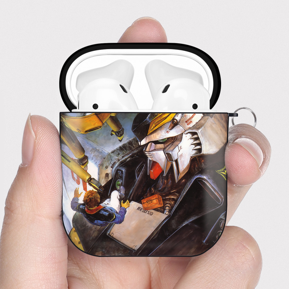（画像用） 機動戦士ガンダム Mobile Suit Gundam AirPods 第2世代保護ケース ハードシェル ブラック 耐衝撃・防指紋・カラビナ付き