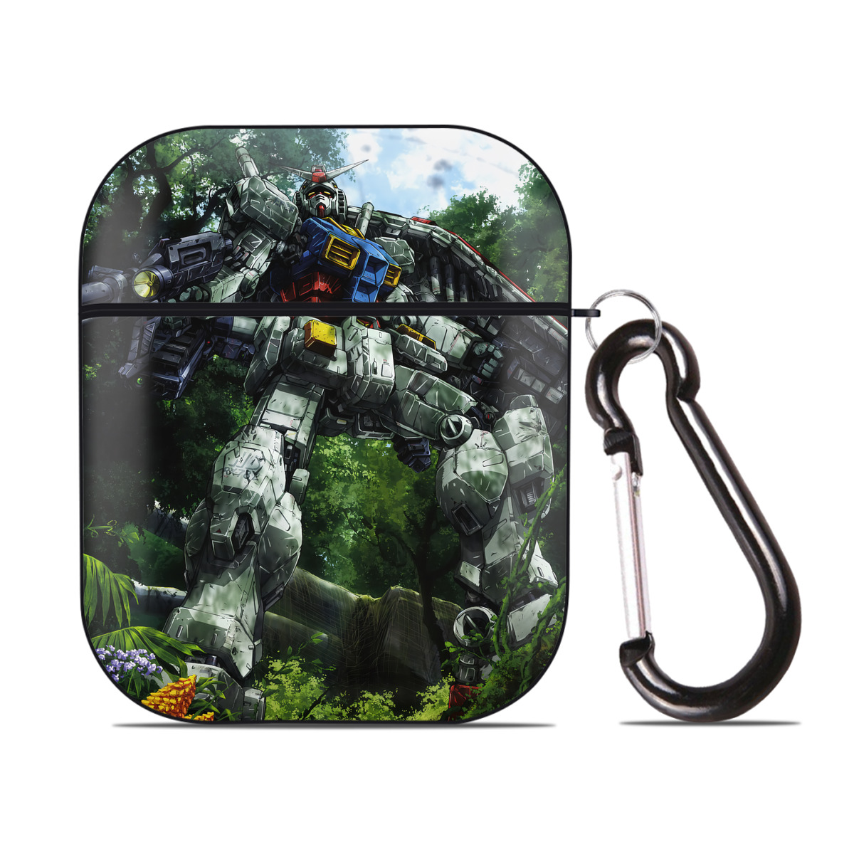 （画像用） 機動戦士ガンダム Mobile Suit Gundam AirPods 第2世代保護ケース ハードシェル ブラック 耐衝撃・防指紋・カラビナ付き