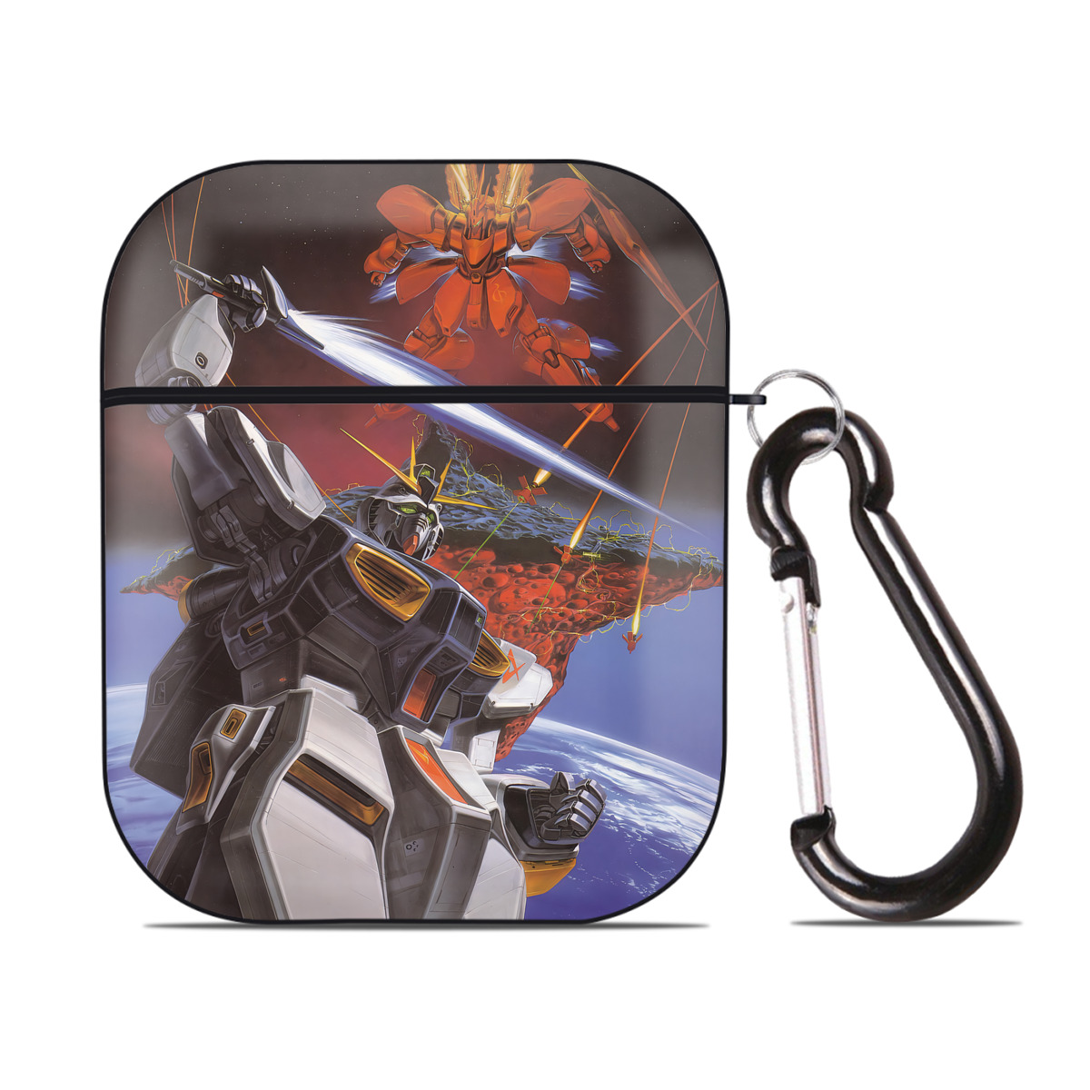 （画像用） 機動戦士ガンダム Mobile Suit Gundam AirPods 第2世代保護ケース ハードシェル ブラック 耐衝撃・防指紋・カラビナ付き