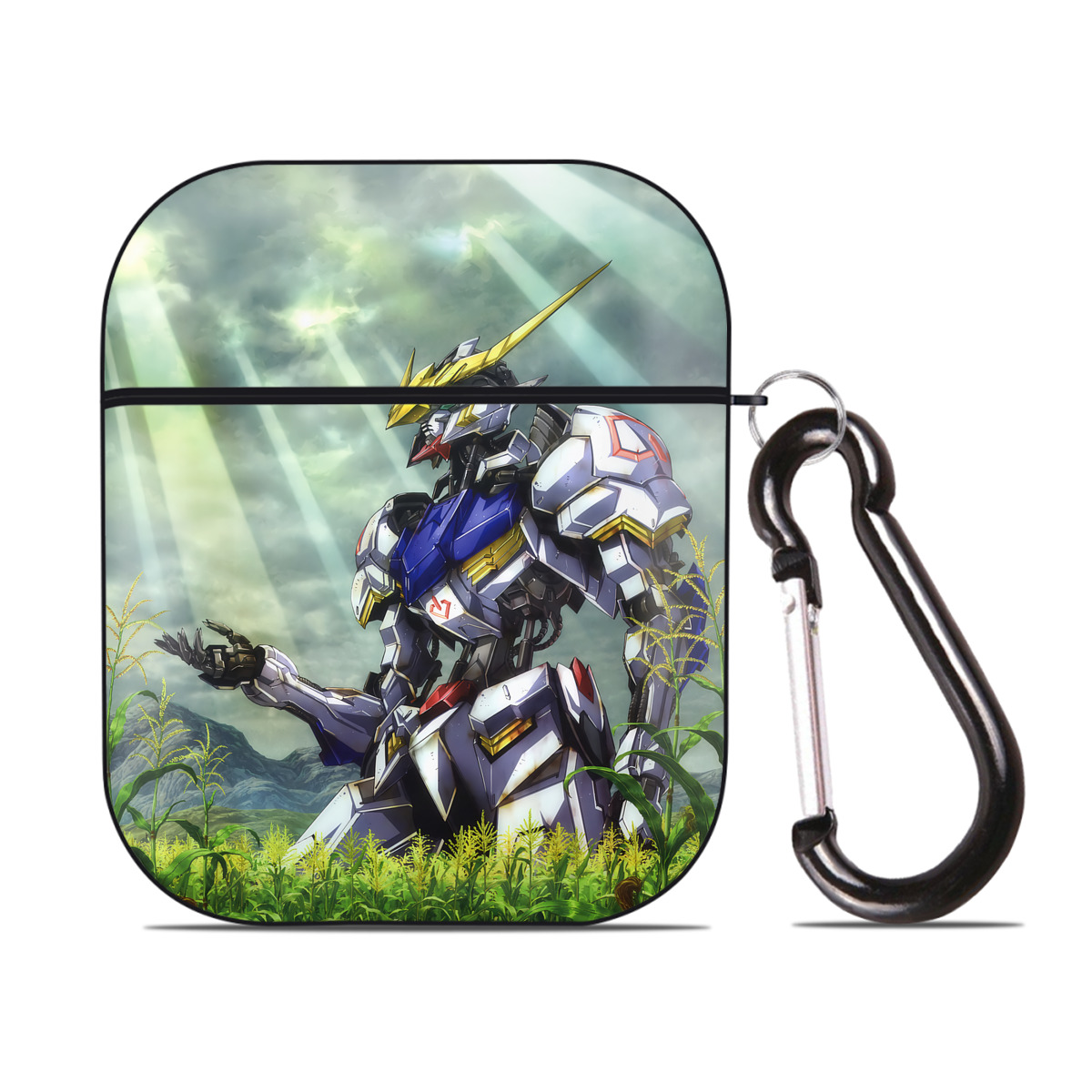 （画像用） 機動戦士ガンダム Mobile Suit Gundam AirPods 第2世代保護ケース ハードシェル ブラック 耐衝撃・防指紋・カラビナ付き