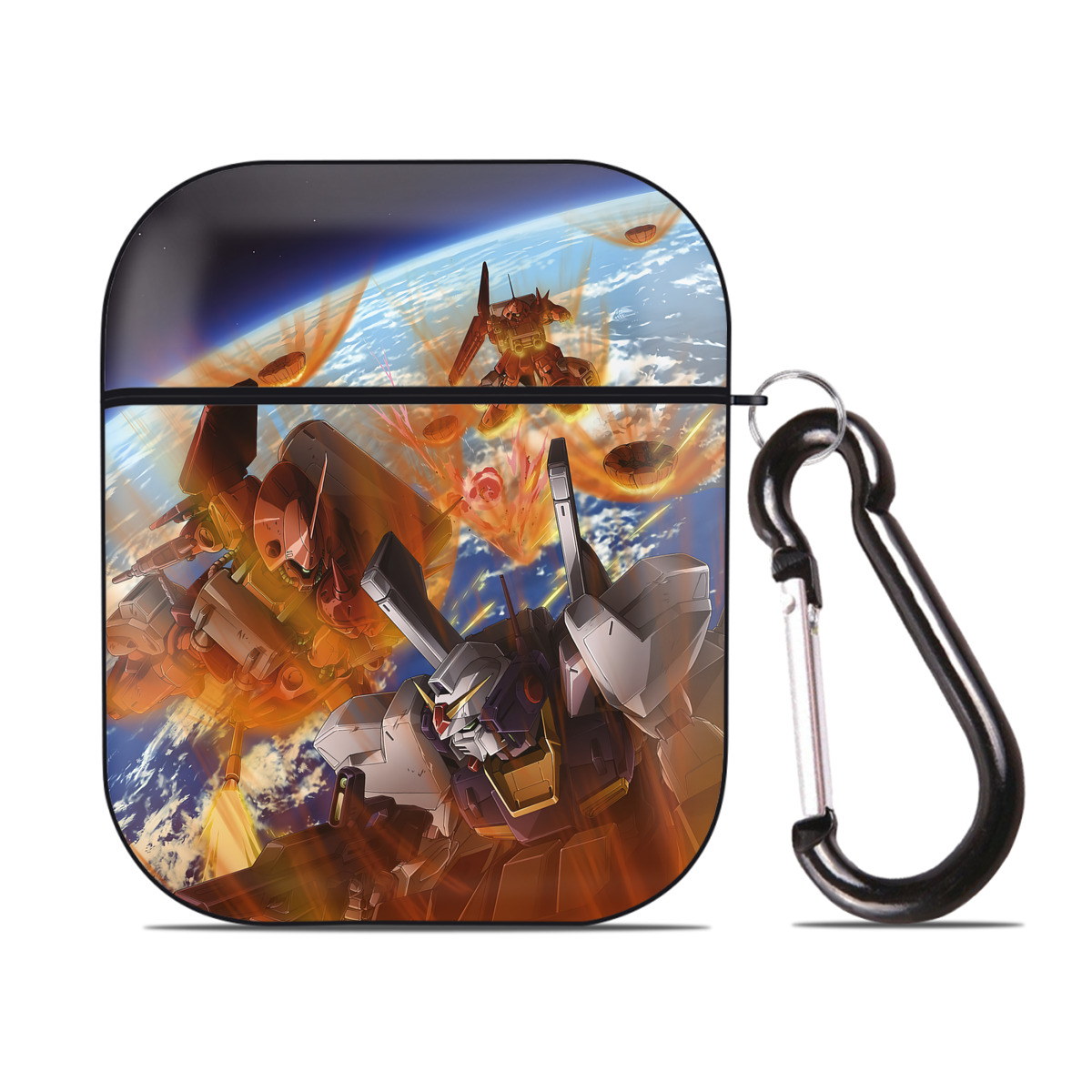 （画像用） 機動戦士ガンダム Mobile Suit Gundam AirPods 第2世代保護ケース ハードシェル ブラック 耐衝撃・防指紋・カラビナ付き