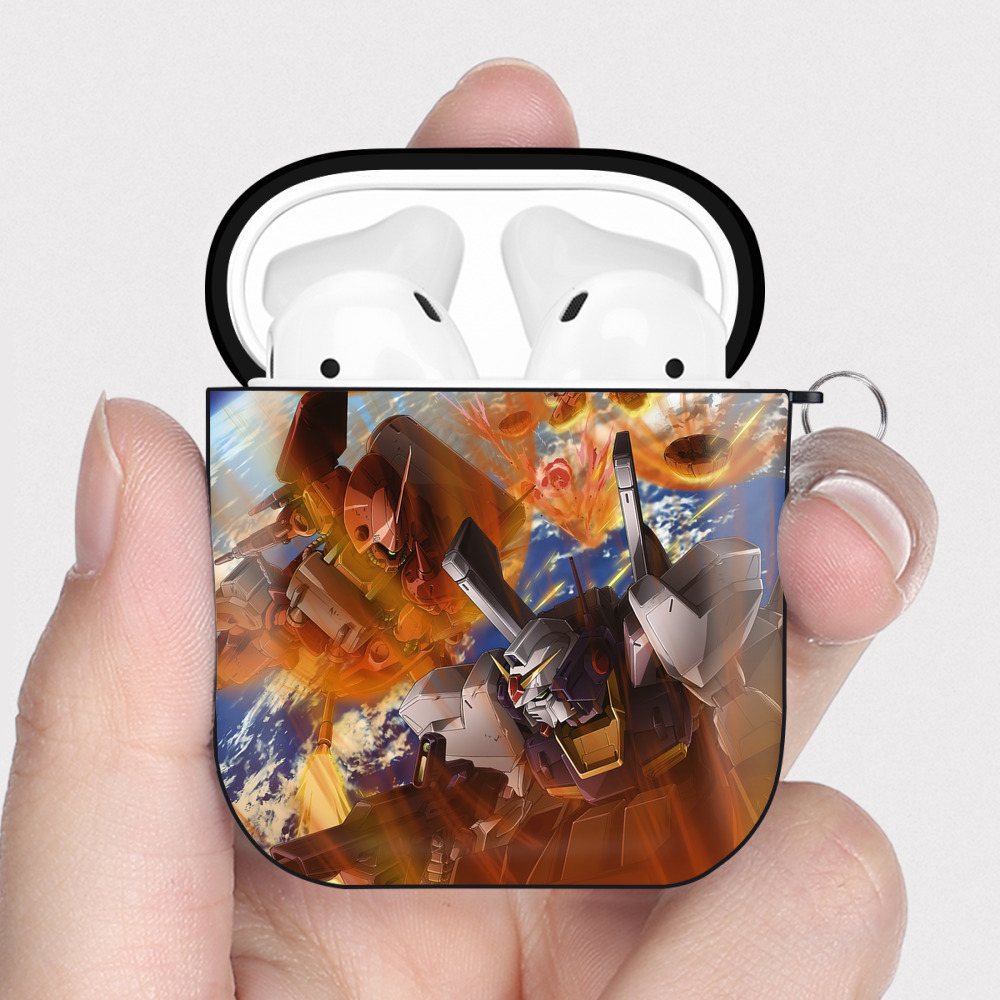 （画像用） 機動戦士ガンダム Mobile Suit Gundam AirPods 第2世代保護ケース ハードシェル ブラック 耐衝撃・防指紋・カラビナ付き