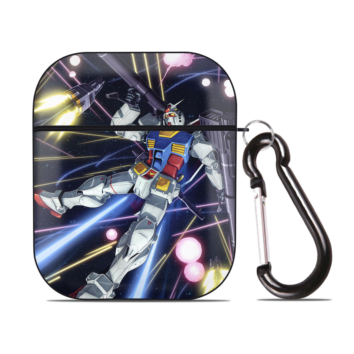 （画像用） 機動戦士ガンダム Mobile Suit Gundam AirPods 第2世代保護ケース ハードシェル ブラック 耐衝撃・防指紋・カラビナ付き