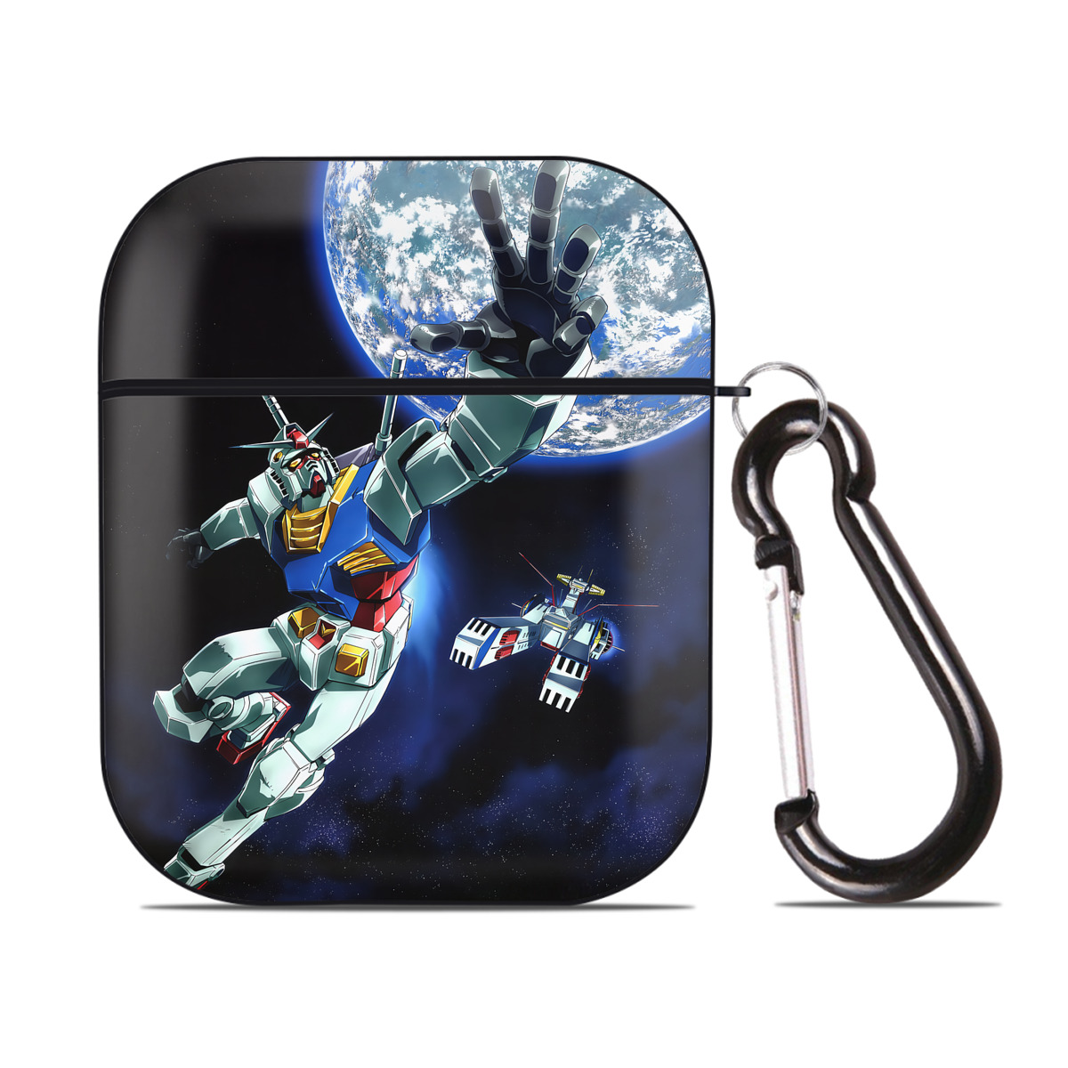 （画像用） 機動戦士ガンダム Mobile Suit Gundam AirPods 第2世代保護ケース ハードシェル ブラック 耐衝撃・防指紋・カラビナ付き