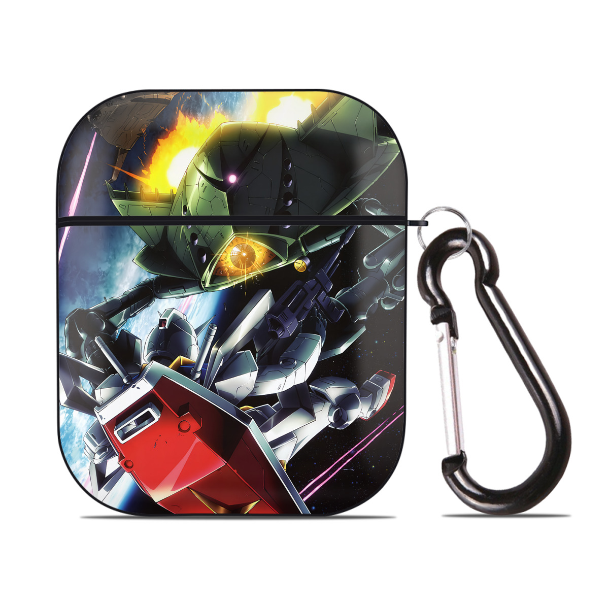 （画像用） 機動戦士ガンダム Mobile Suit Gundam AirPods 第2世代保護ケース ハードシェル ブラック 耐衝撃・防指紋・カラビナ付き