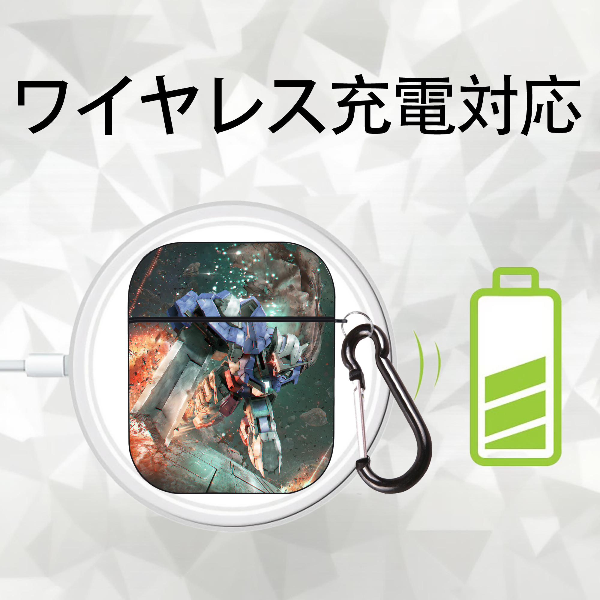 機動戦士ガンダム Mobile Suit Gundam AirPods 第2世代保護ケース ハードシェル ブラック 耐衝撃・防指紋・カラビナ付き
