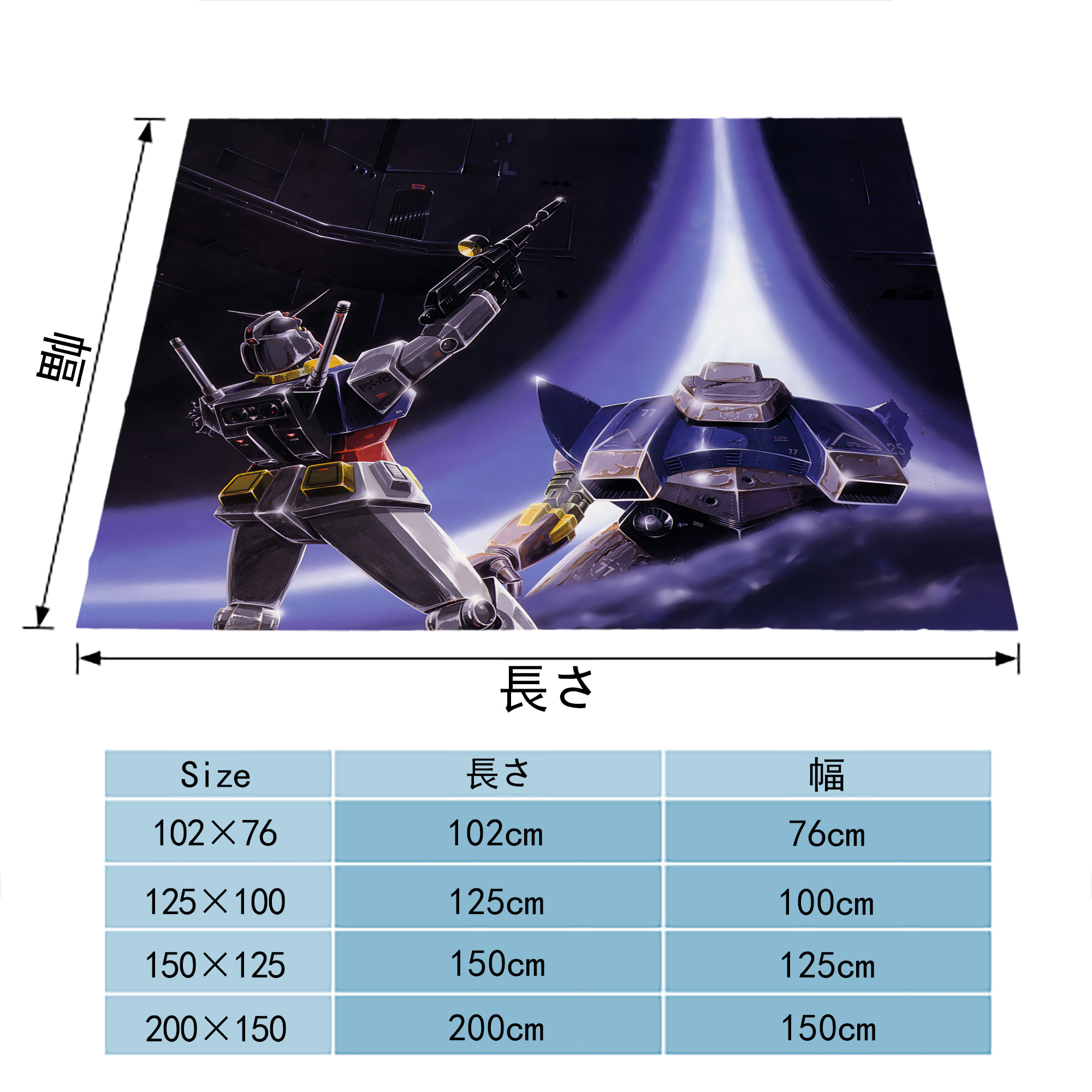機動戦士ガンダム Mobile Suit Gundam フランネルブランケット・多サイズ対応（横型）