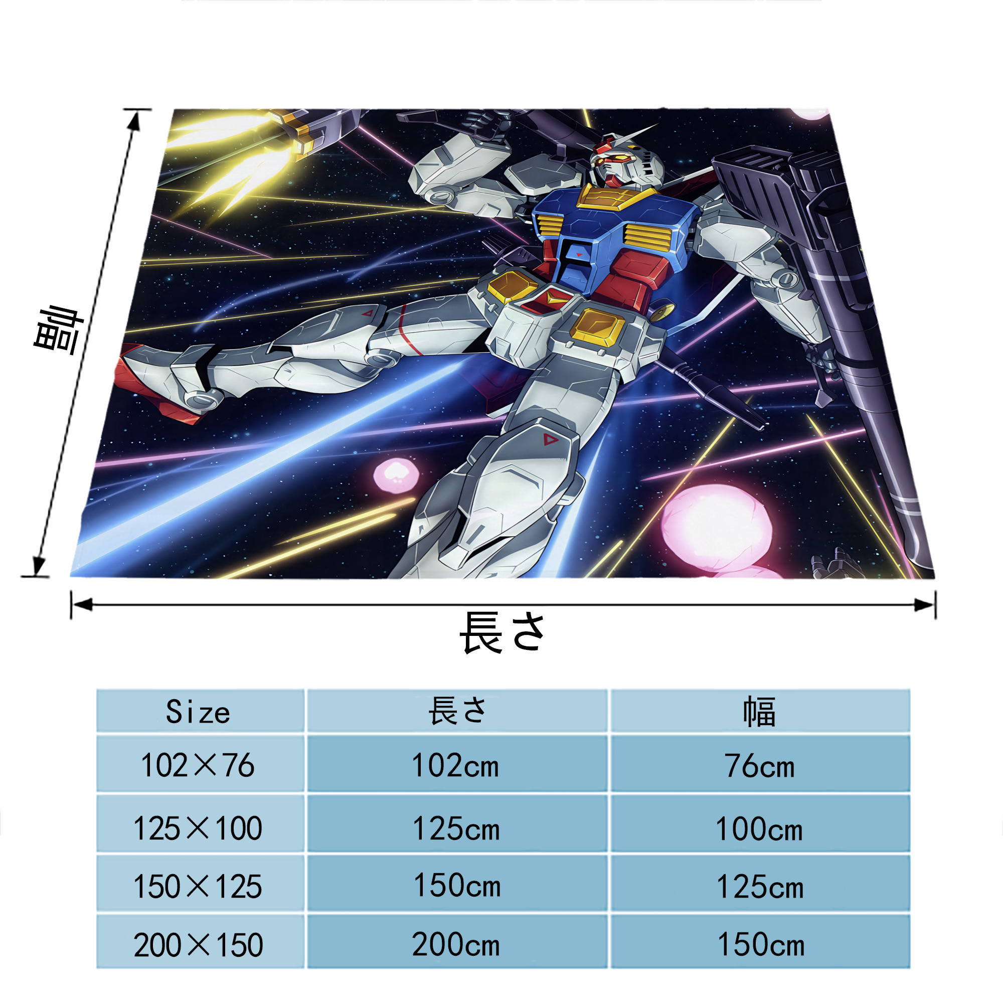 機動戦士ガンダム Mobile Suit Gundam フランネルブランケット・多サイズ対応（横型）